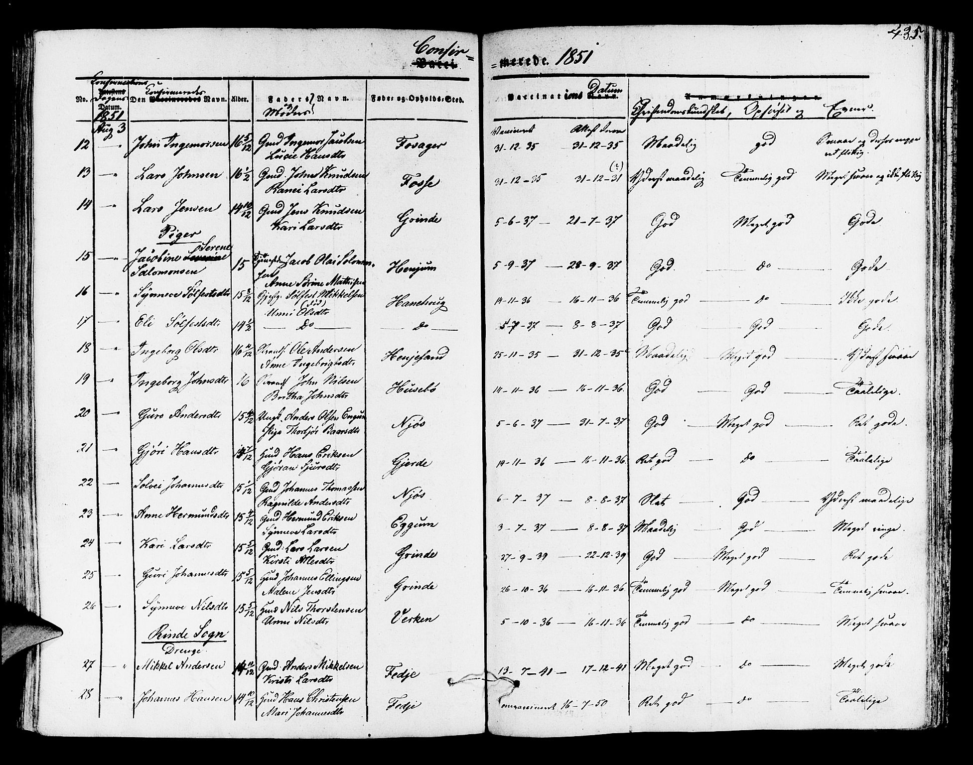 Leikanger sokneprestembete, AV/SAB-A-81001/H/Haa/Haaa/L0007: Parish register (official) no. A 7, 1838-1851, p. 435