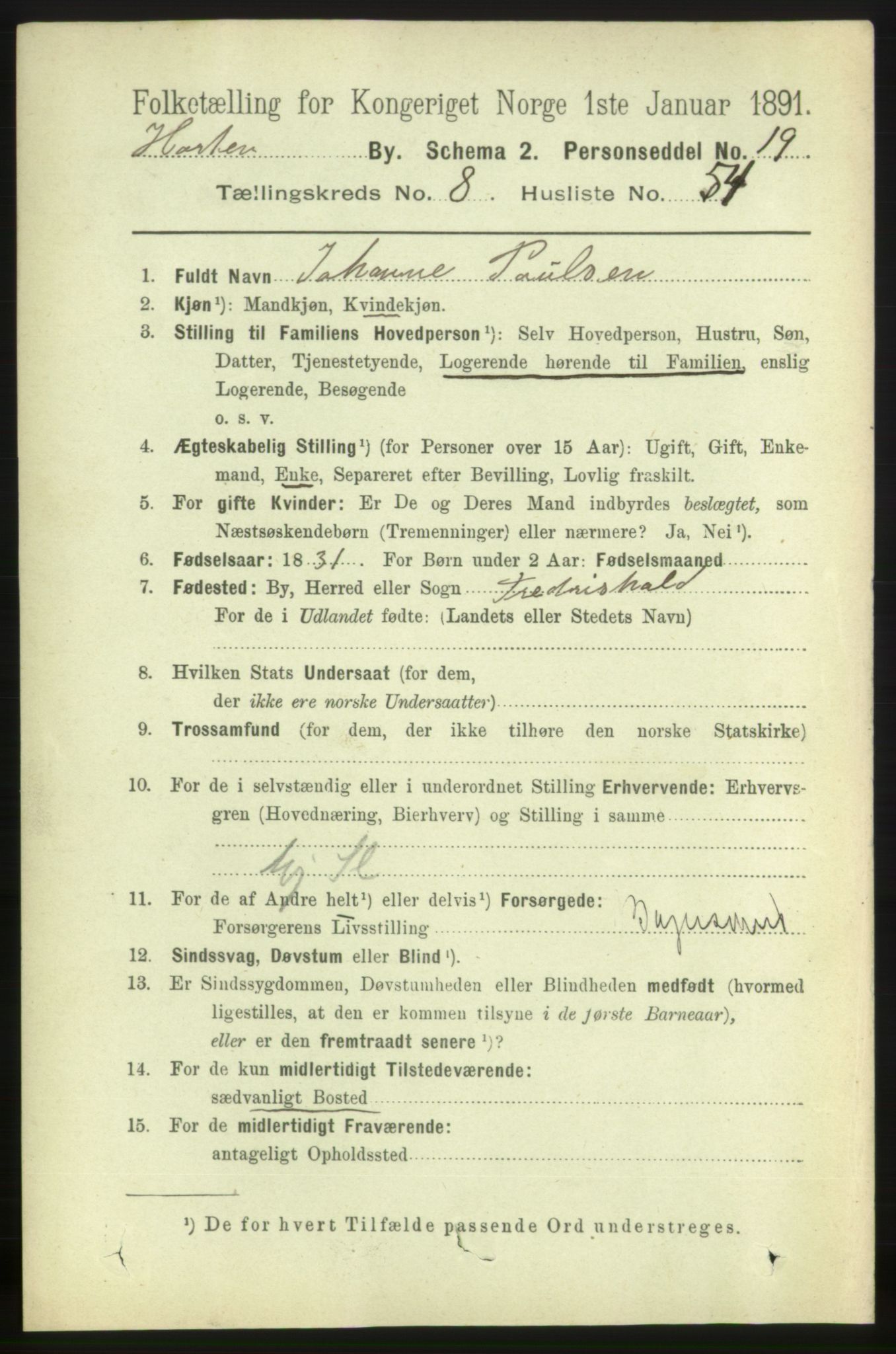 RA, 1891 census for 0703 Horten, 1891, p. 5526