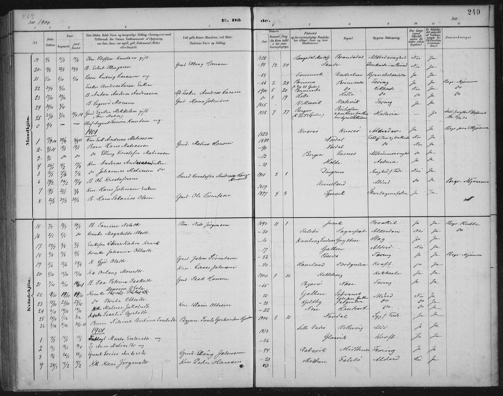 Gulen sokneprestembete, AV/SAB-A-80201/H/Hab/Habb/L0003: Parish register (copy) no. B 3, 1884-1907, p. 249