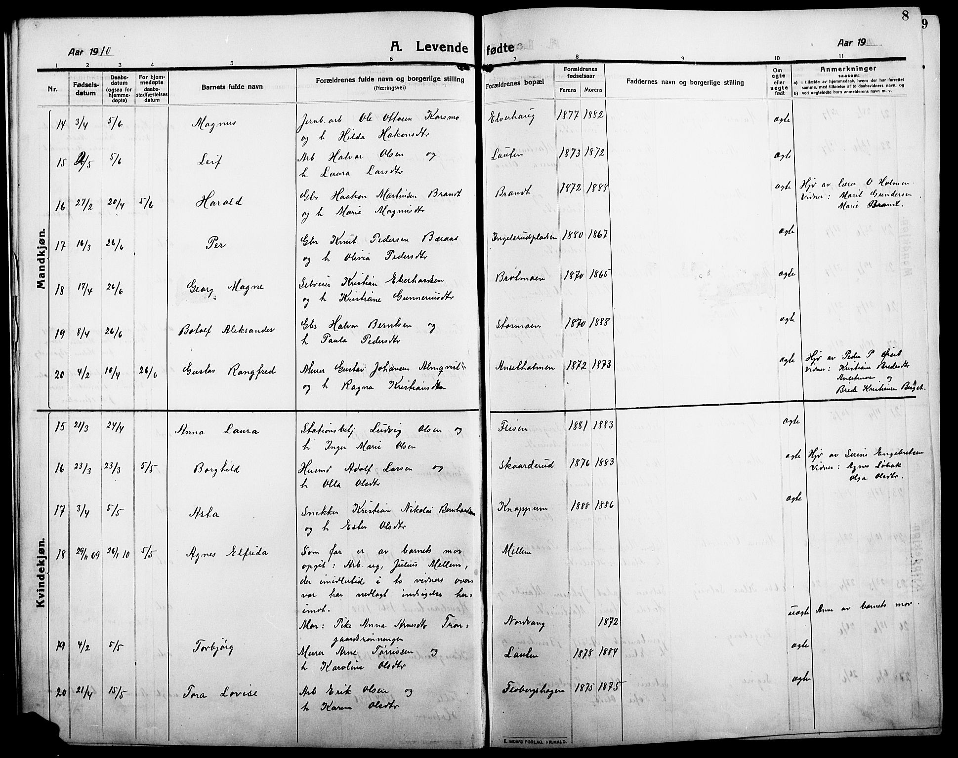 Åsnes prestekontor, AV/SAH-PREST-042/H/Ha/Hab/L0007: Parish register (copy) no. 7, 1909-1926, p. 8