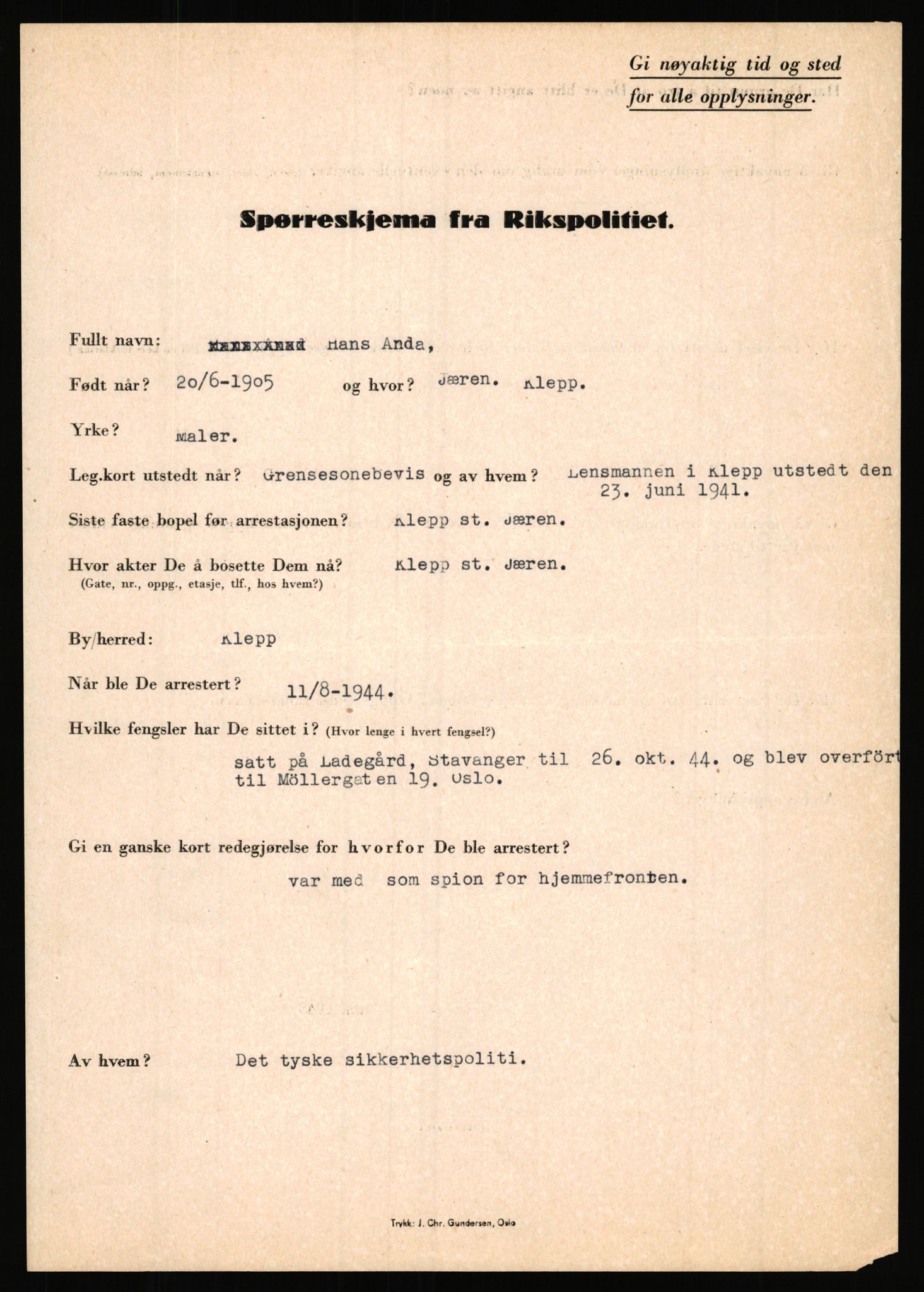 Rikspolitisjefen, AV/RA-S-1560/L/L0001: Abelseth, Rudolf - Berentsen, Odd, 1940-1945, p. 267