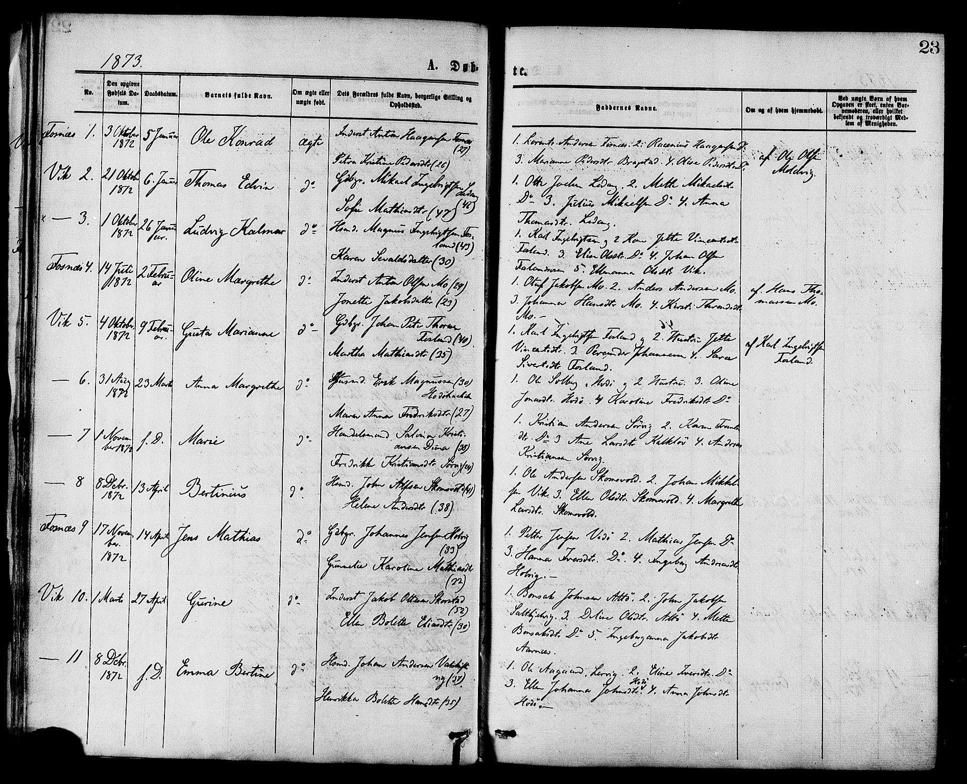 Ministerialprotokoller, klokkerbøker og fødselsregistre - Nord-Trøndelag, SAT/A-1458/773/L0616: Parish register (official) no. 773A07, 1870-1887, p. 23