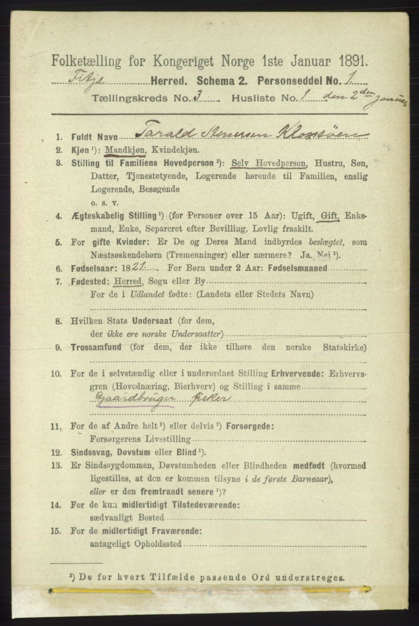 RA, 1891 census for 1222 Fitjar, 1891, p. 1016