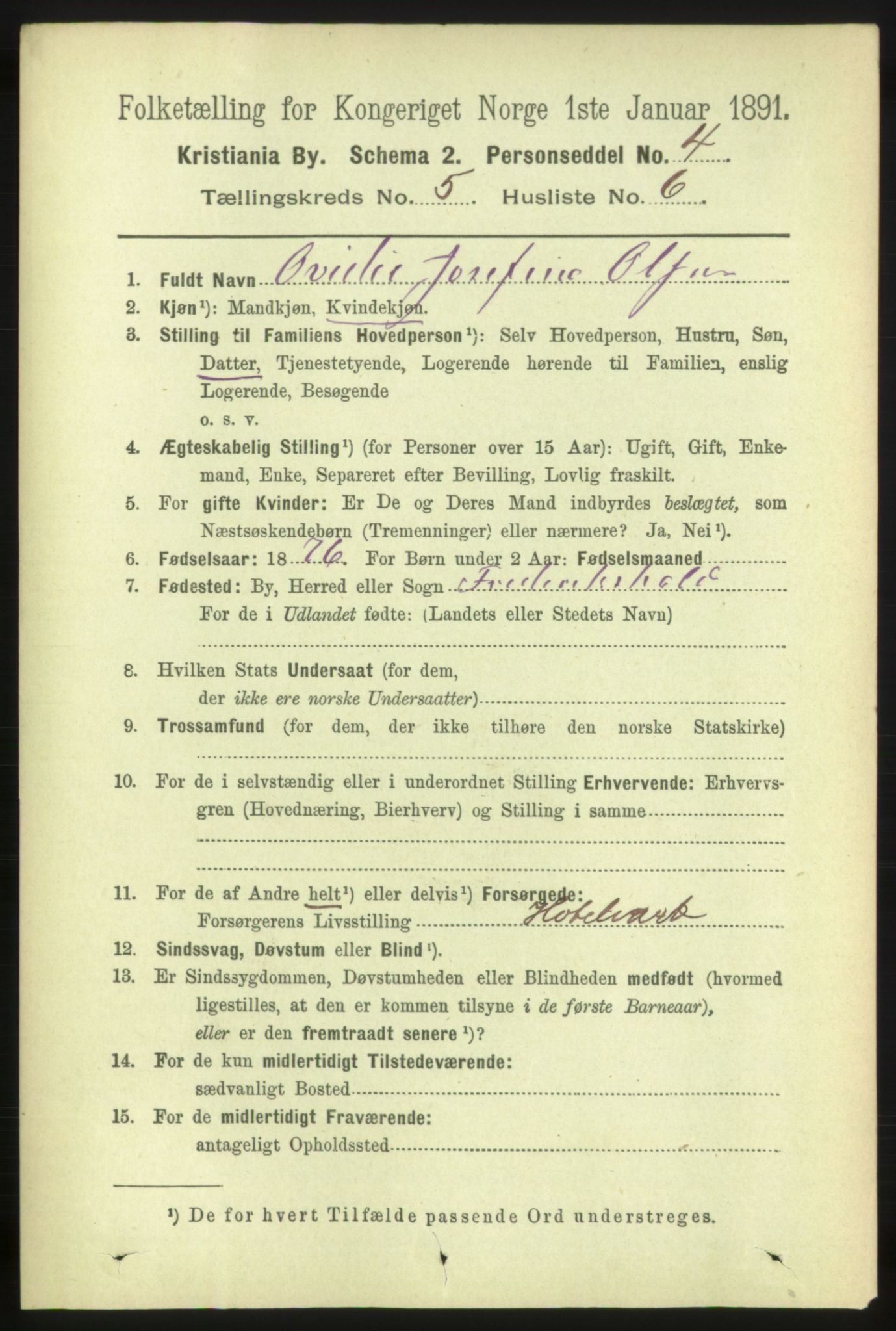 RA, 1891 census for 0301 Kristiania, 1891, p. 2397