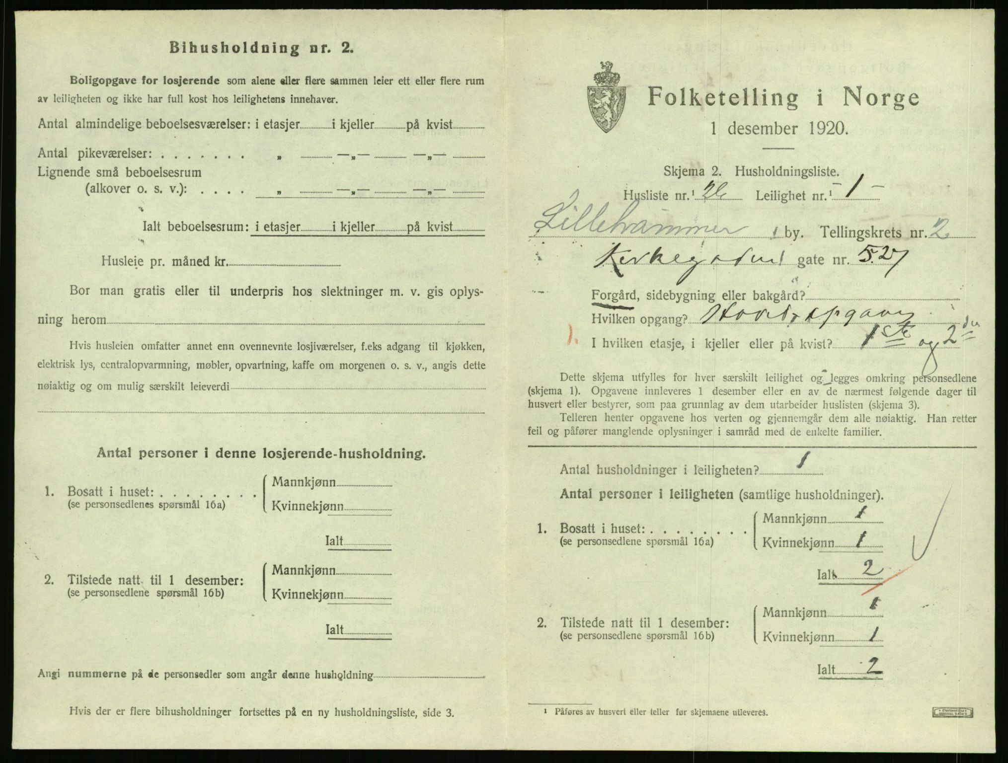 SAH, 1920 census for Lillehammer, 1920, p. 1604