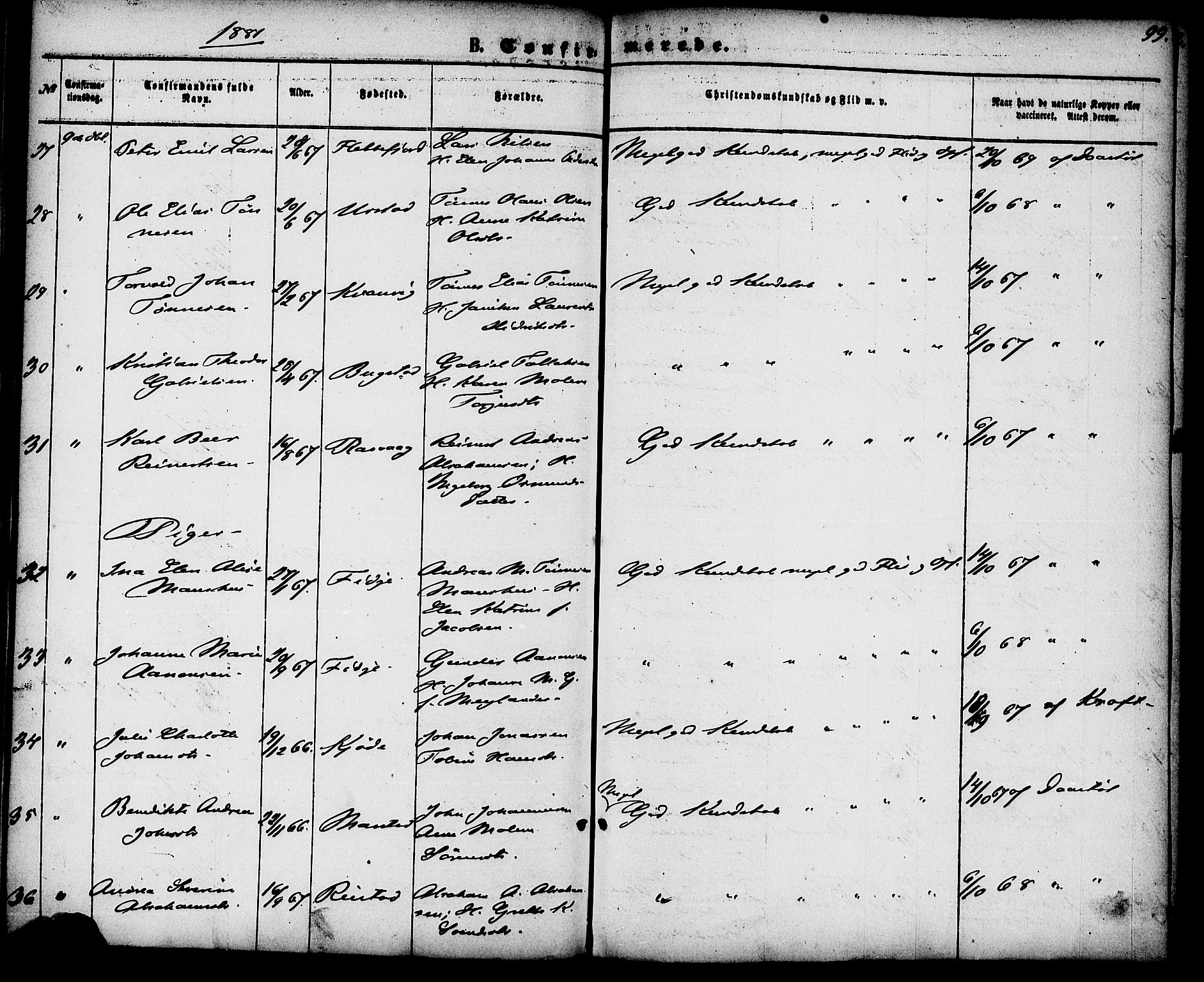 Flekkefjord sokneprestkontor, AV/SAK-1111-0012/F/Fa/Fab/L0005: Parish register (official) no. A 5, 1870-1886, p. 99