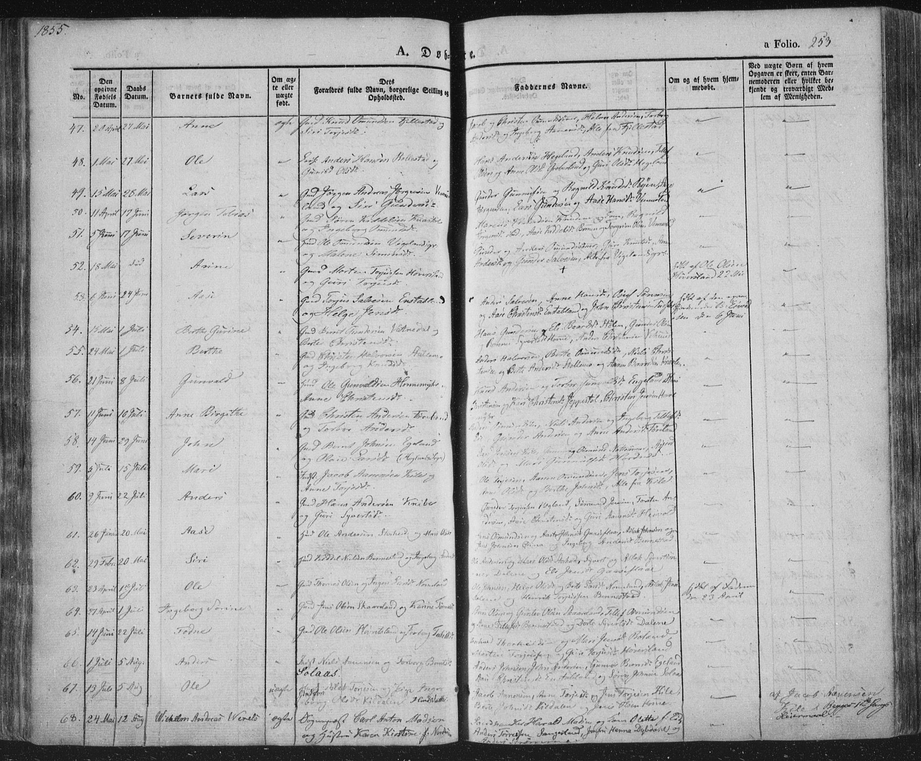 Vennesla sokneprestkontor, SAK/1111-0045/Fa/Fac/L0004: Parish register (official) no. A 4, 1834-1855, p. 253