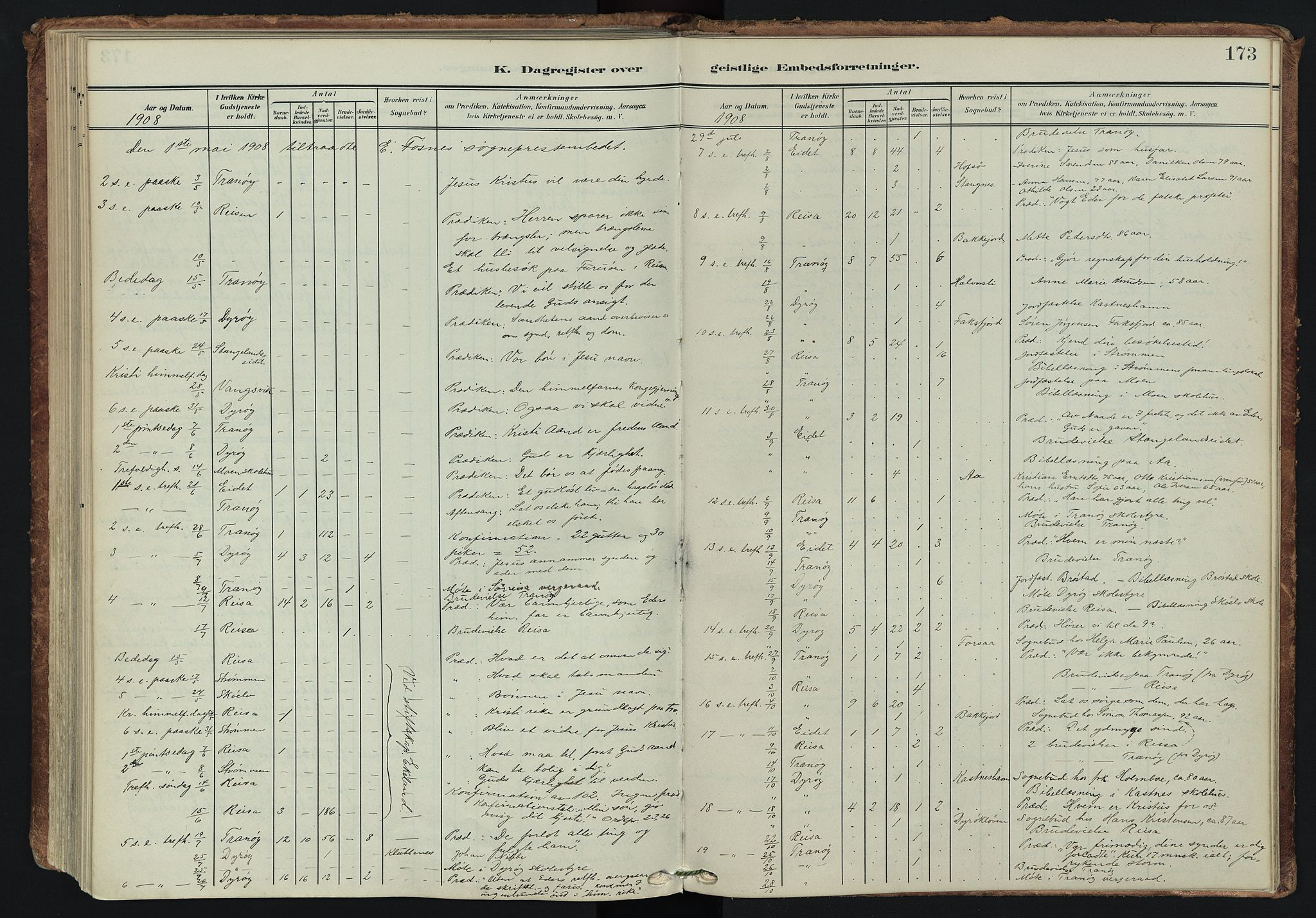 Tranøy sokneprestkontor, SATØ/S-1313/I/Ia/Iaa/L0014kirke: Parish register (official) no. 14, 1905-1919, p. 173