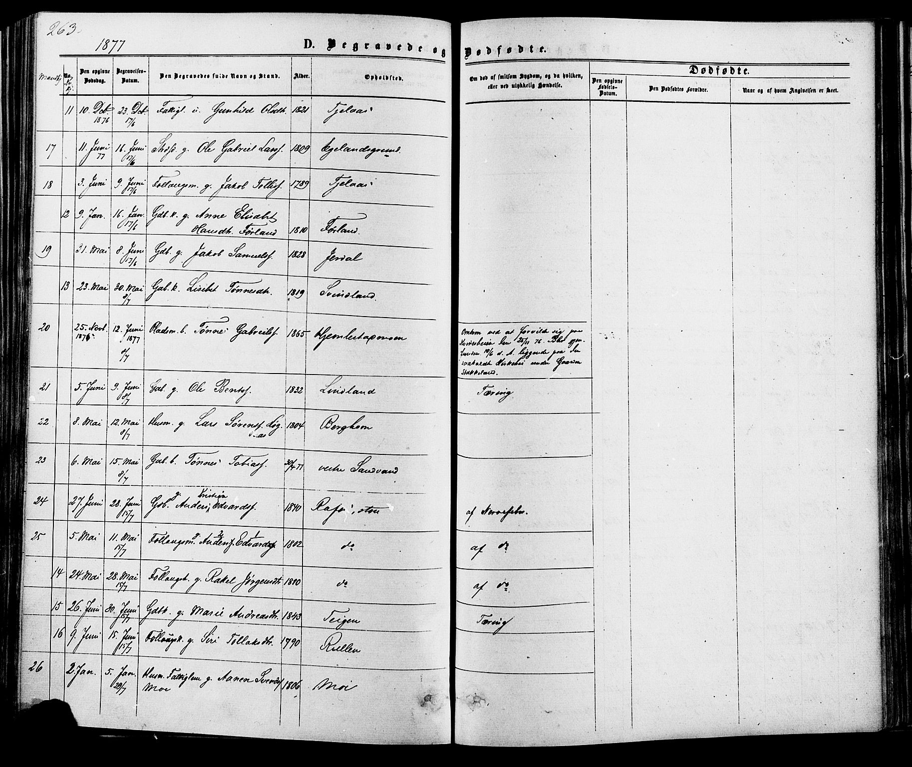 Kvinesdal sokneprestkontor, SAK/1111-0026/F/Fa/Fab/L0007: Parish register (official) no. A 7, 1870-1885, p. 263