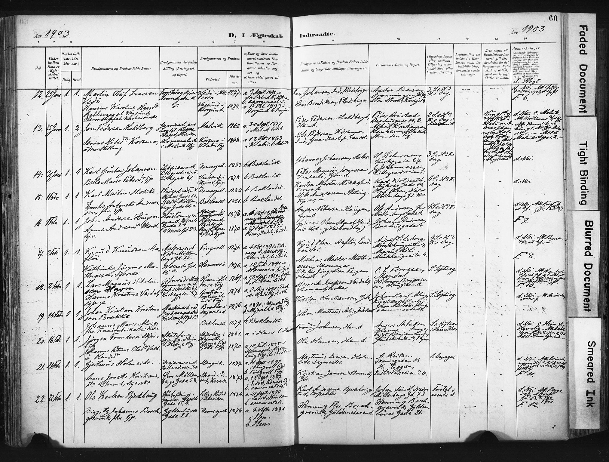 Ministerialprotokoller, klokkerbøker og fødselsregistre - Sør-Trøndelag, AV/SAT-A-1456/604/L0201: Parish register (official) no. 604A21, 1901-1911, p. 60