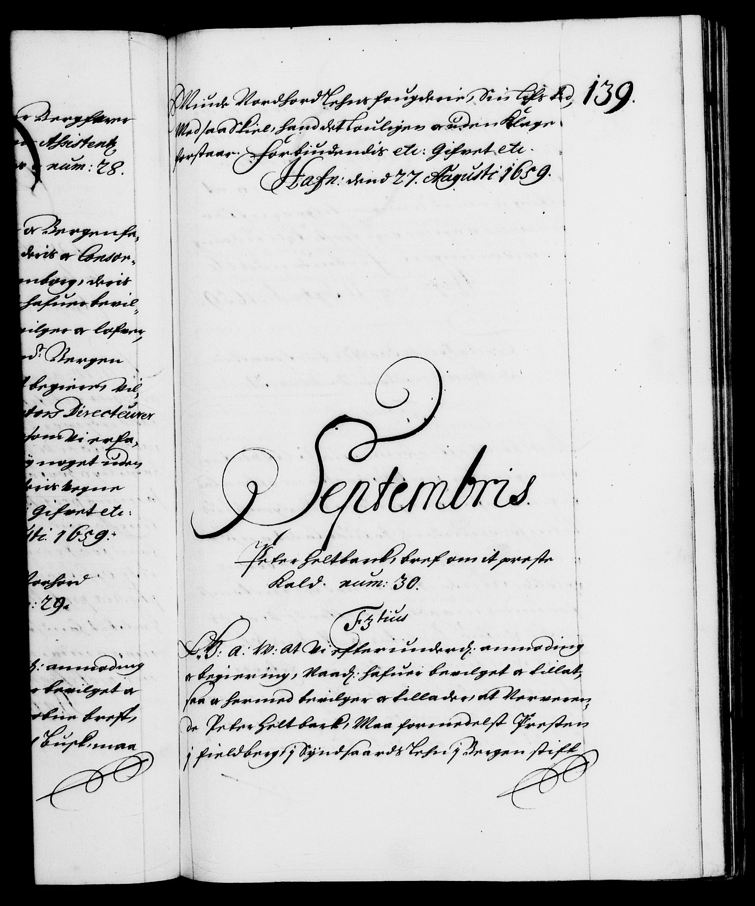 Danske Kanselli 1572-1799, RA/EA-3023/F/Fc/Fca/Fcaa/L0009: Norske registre (mikrofilm), 1657-1660, p. 139a