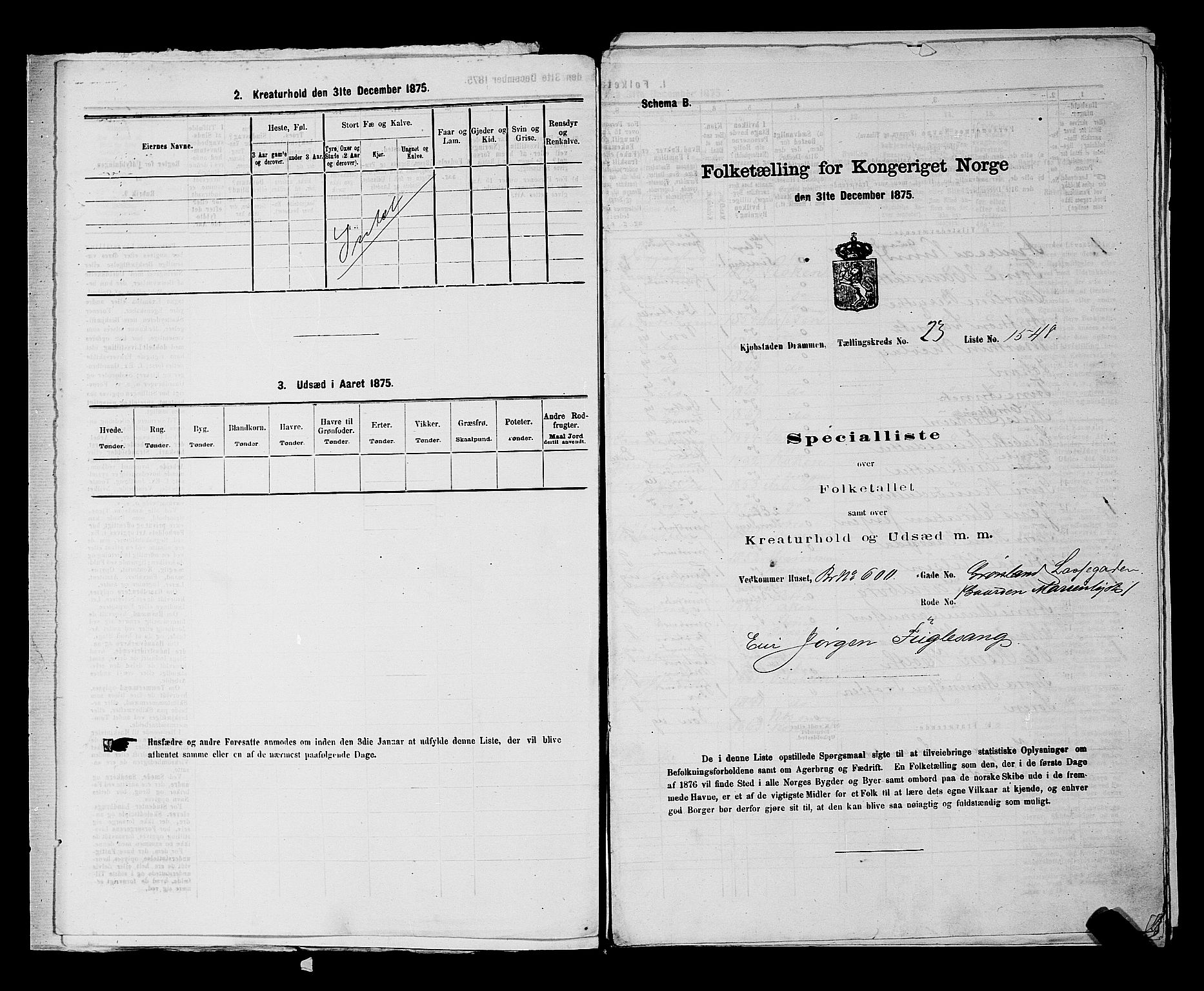 SAKO, 1875 census for 0602 Drammen, 1875, p. 2256