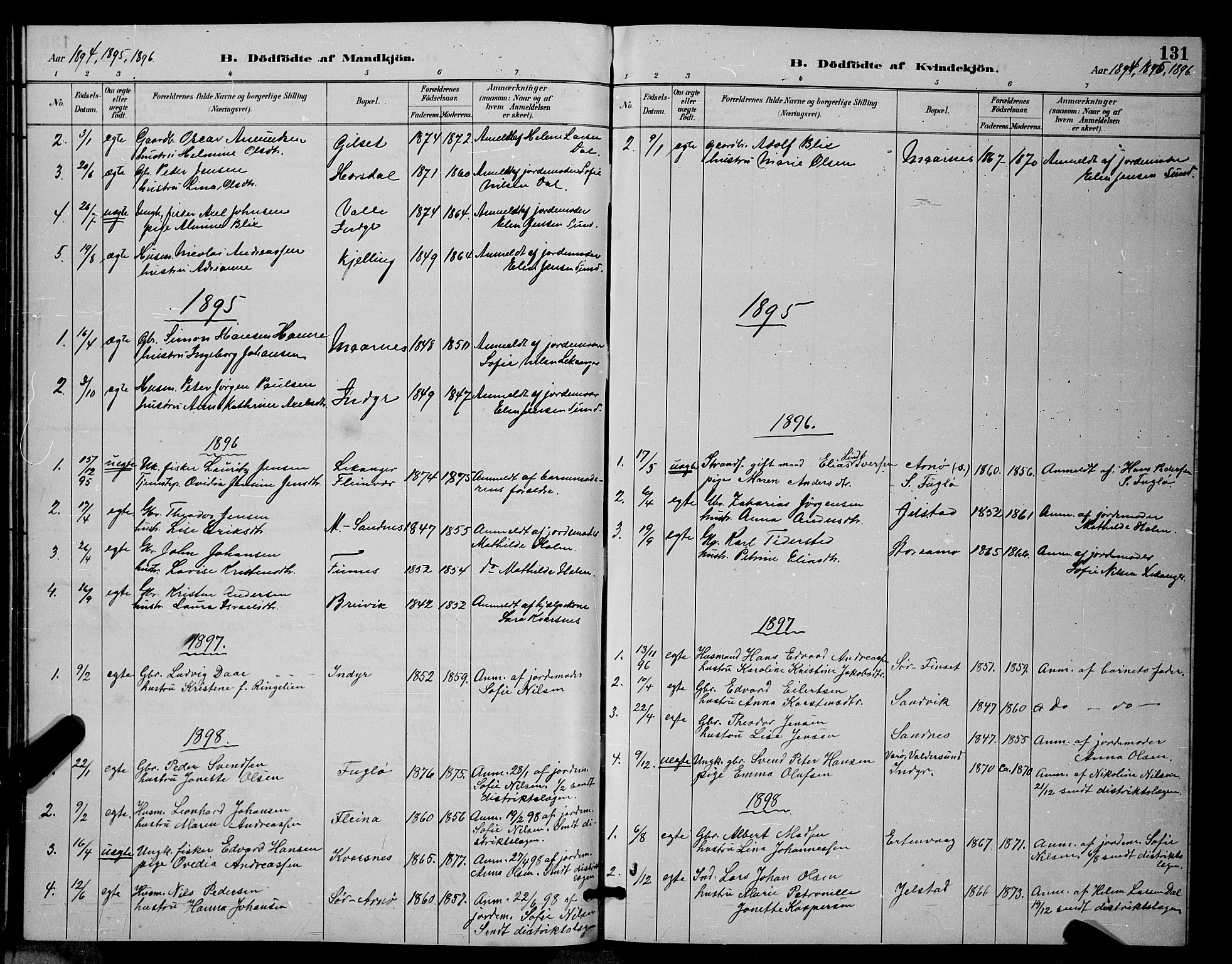 Ministerialprotokoller, klokkerbøker og fødselsregistre - Nordland, AV/SAT-A-1459/805/L0108: Parish register (copy) no. 805C04, 1885-1899, p. 131