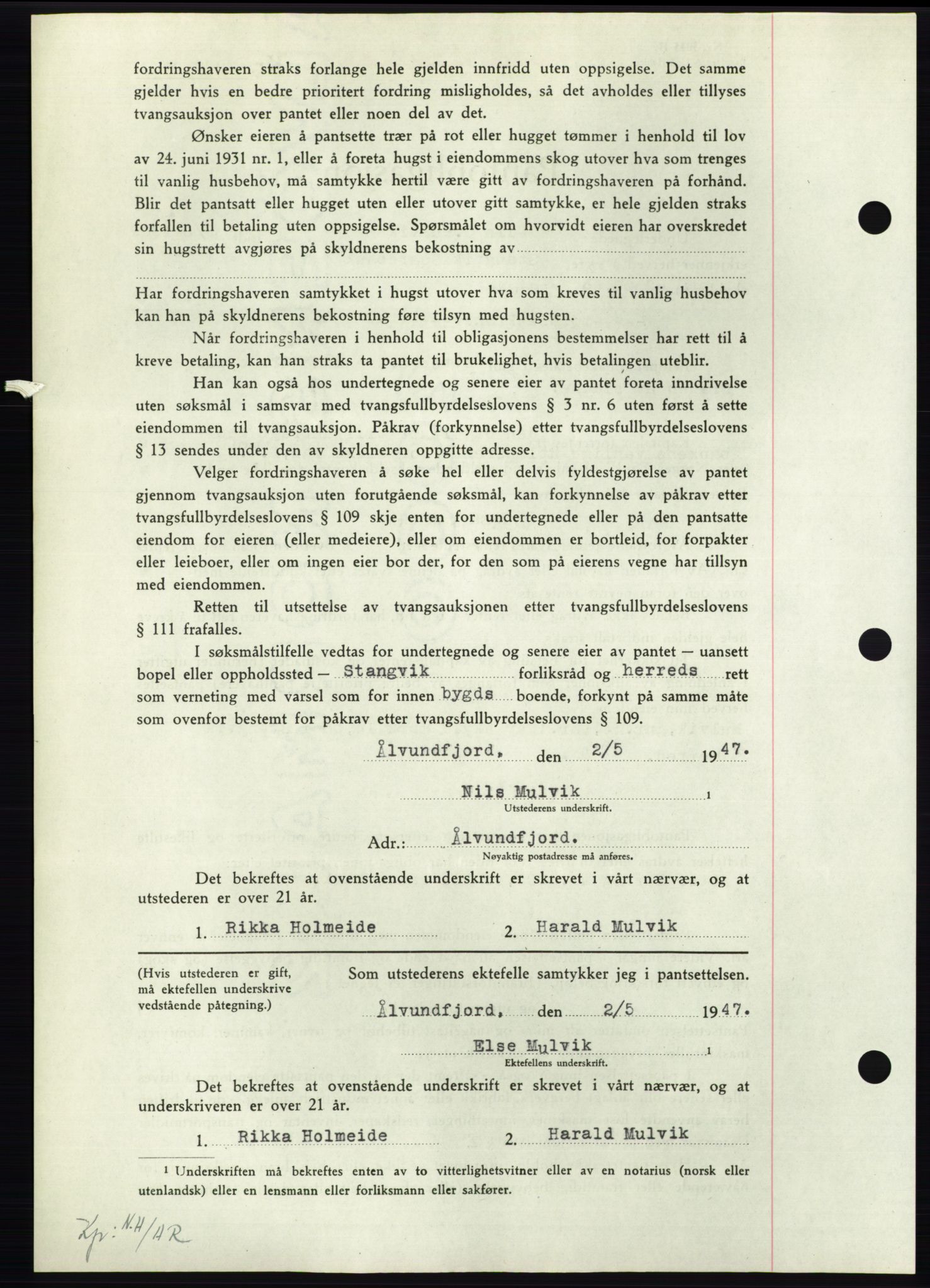 Nordmøre sorenskriveri, AV/SAT-A-4132/1/2/2Ca: Mortgage book no. B96, 1947-1947, Diary no: : 1090/1947