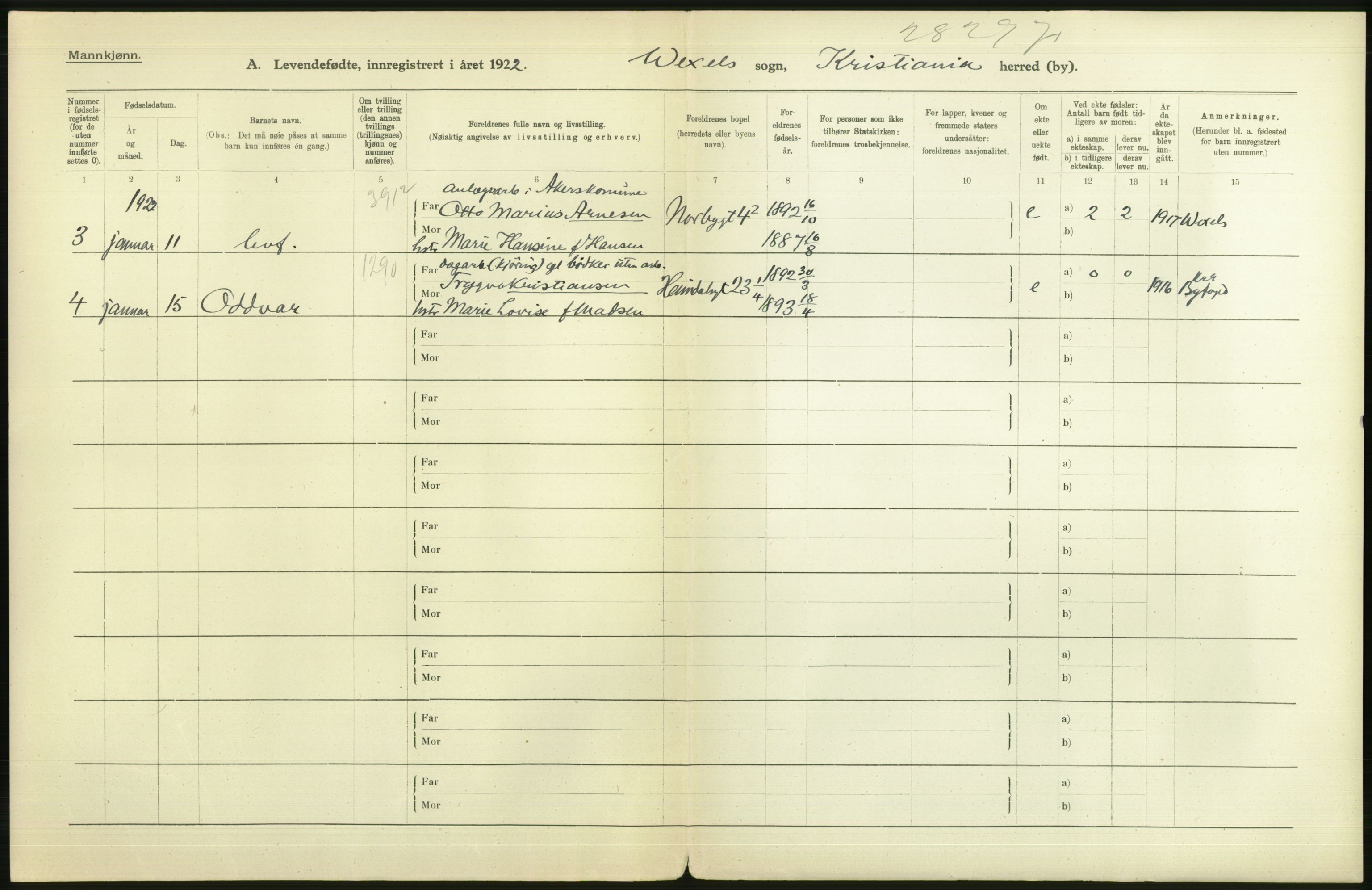 Statistisk sentralbyrå, Sosiodemografiske emner, Befolkning, AV/RA-S-2228/D/Df/Dfc/Dfcb/L0007: Kristiania: Levendefødte menn og kvinner., 1922, p. 646