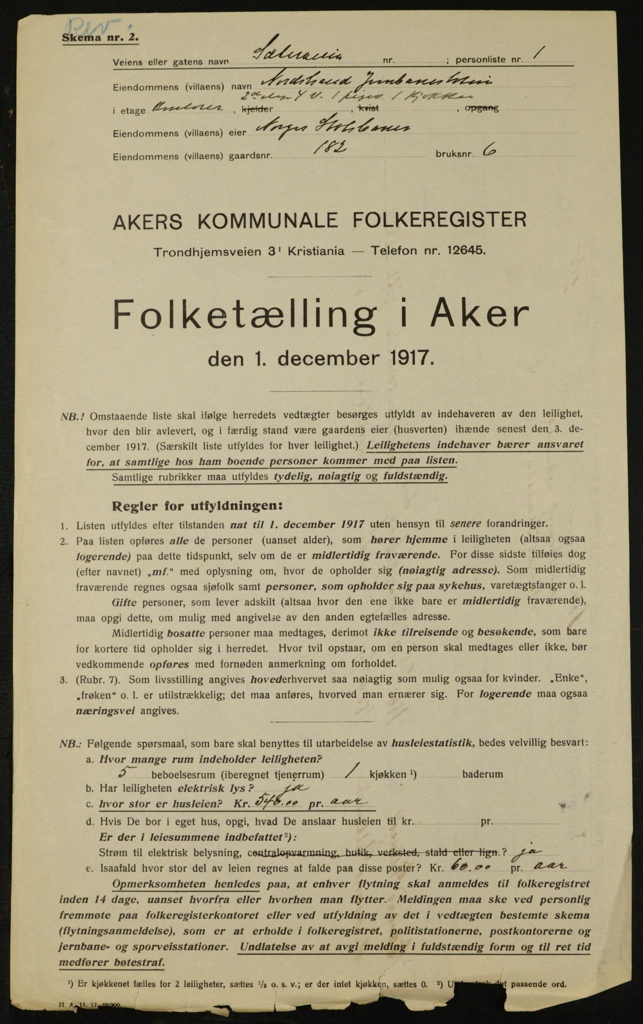 OBA, Municipal Census 1917 for Aker, 1917, p. 18589