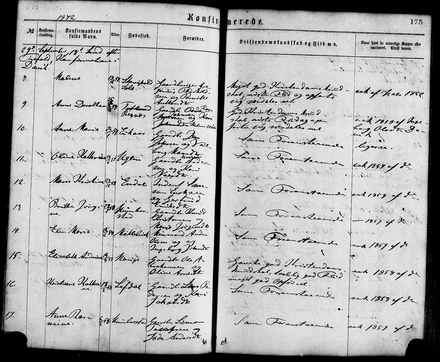 Davik sokneprestembete, AV/SAB-A-79701/H/Haa/Haaa/L0006: Parish register (official) no. A 6, 1867-1881, p. 175