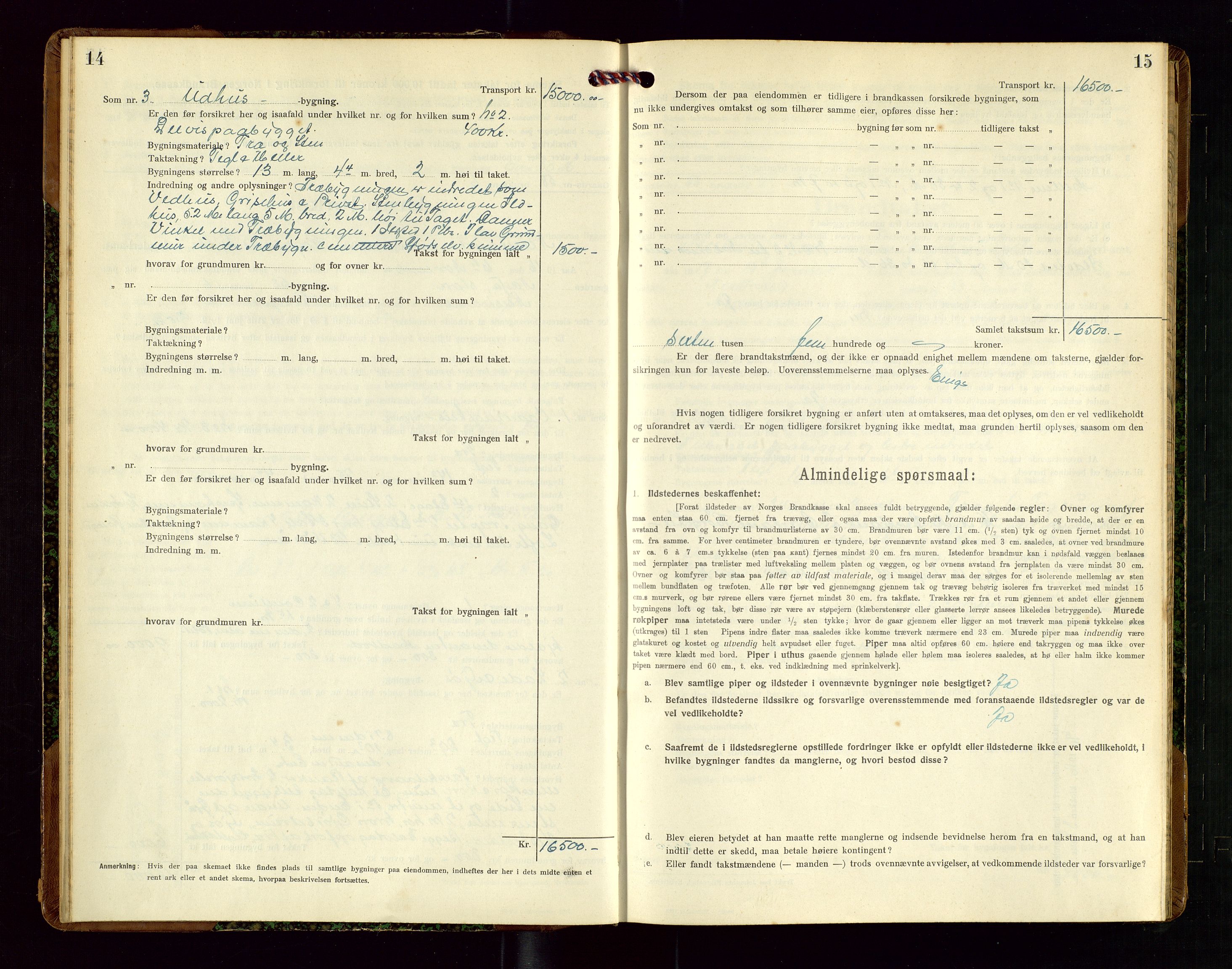 Nedstrand lensmannskontor, SAST/A-100236/Gob/L0002: "Brandtakstprotokol for Nerstrand lensmandsdistrikt Rogaland Fylke", 1916-1949, p. 14-15
