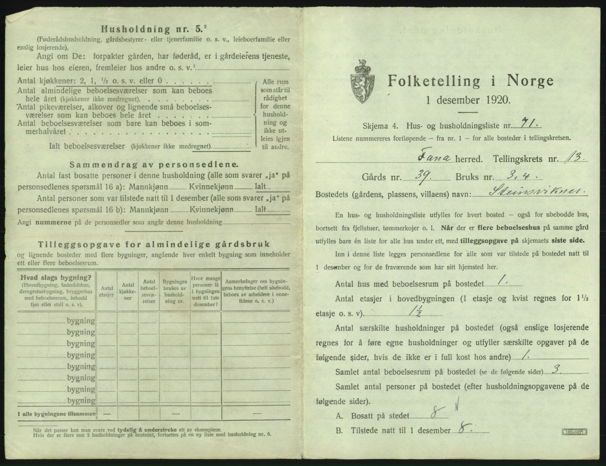 SAB, 1920 census for Fana, 1920, p. 2400