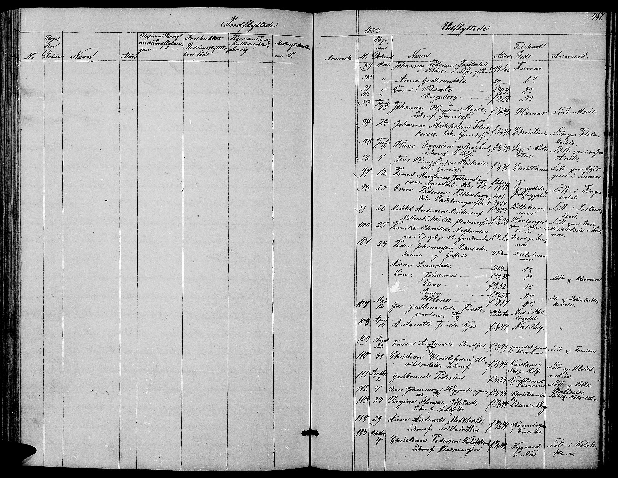 Ringsaker prestekontor, AV/SAH-PREST-014/L/La/L0006: Parish register (copy) no. 6, 1851-1860, p. 467