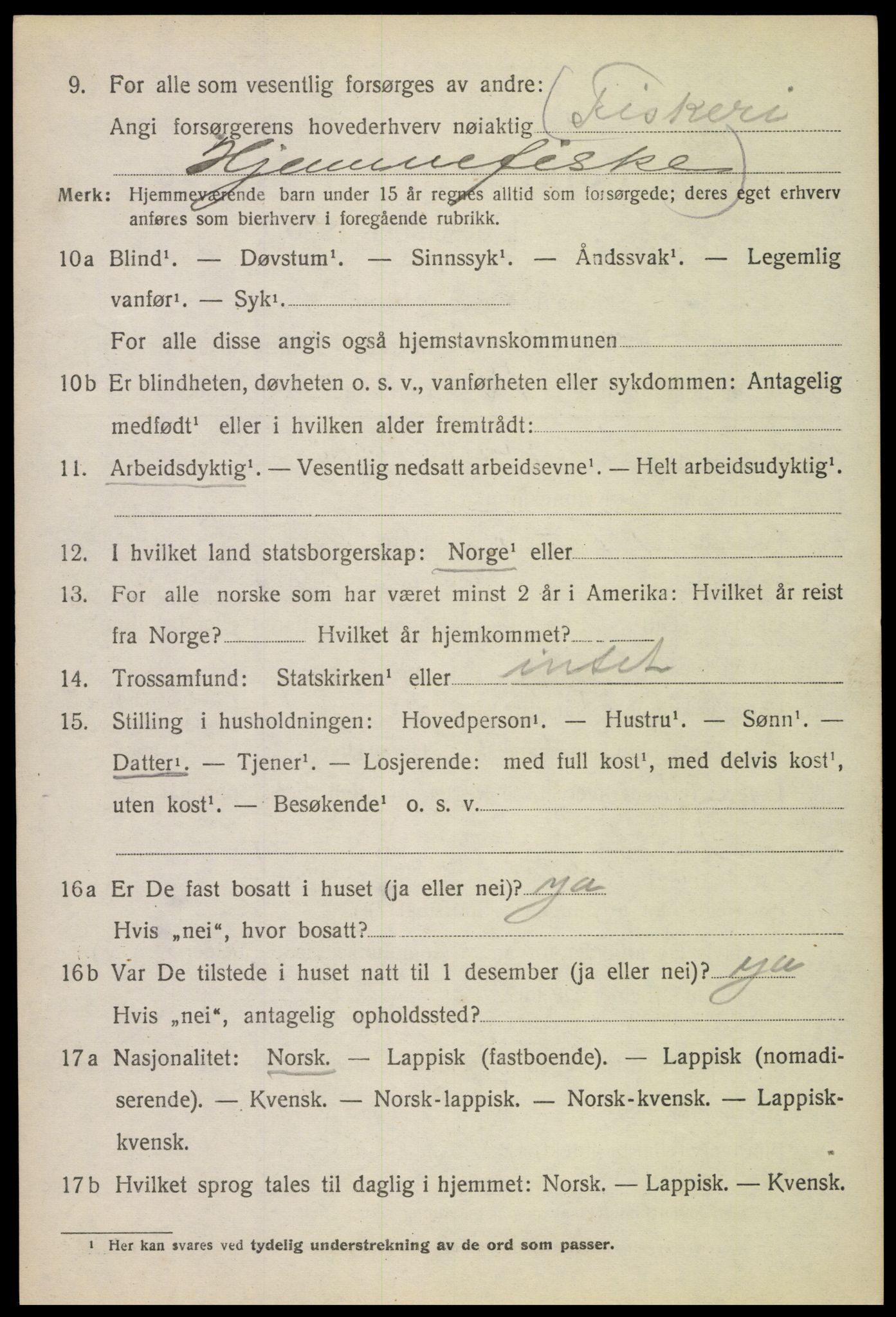 SAT, 1920 census for Hadsel, 1920, p. 5261