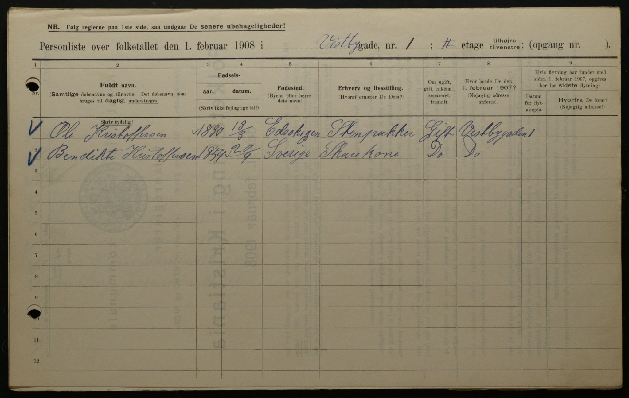 OBA, Municipal Census 1908 for Kristiania, 1908, p. 109810