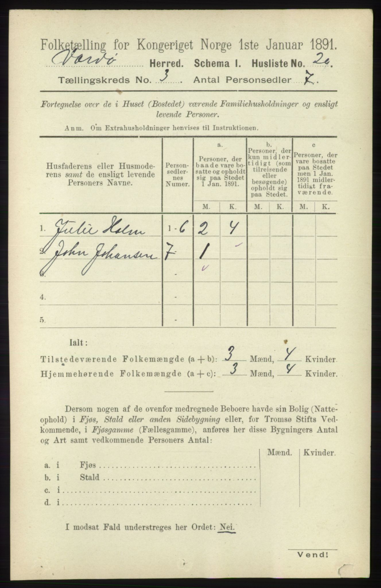 RA, 1891 census for 2028 Vardø, 1891, p. 800
