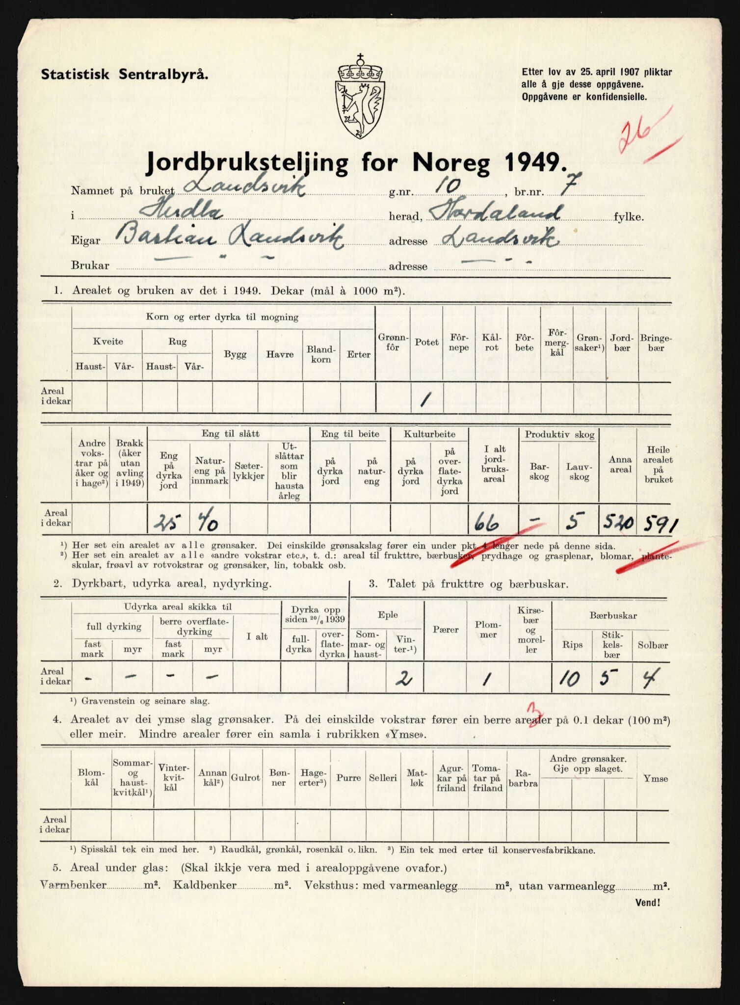 Statistisk sentralbyrå, Næringsøkonomiske emner, Jordbruk, skogbruk, jakt, fiske og fangst, AV/RA-S-2234/G/Gc/L0276: Hordaland: Herdla og Hjelme, 1949, p. 1094