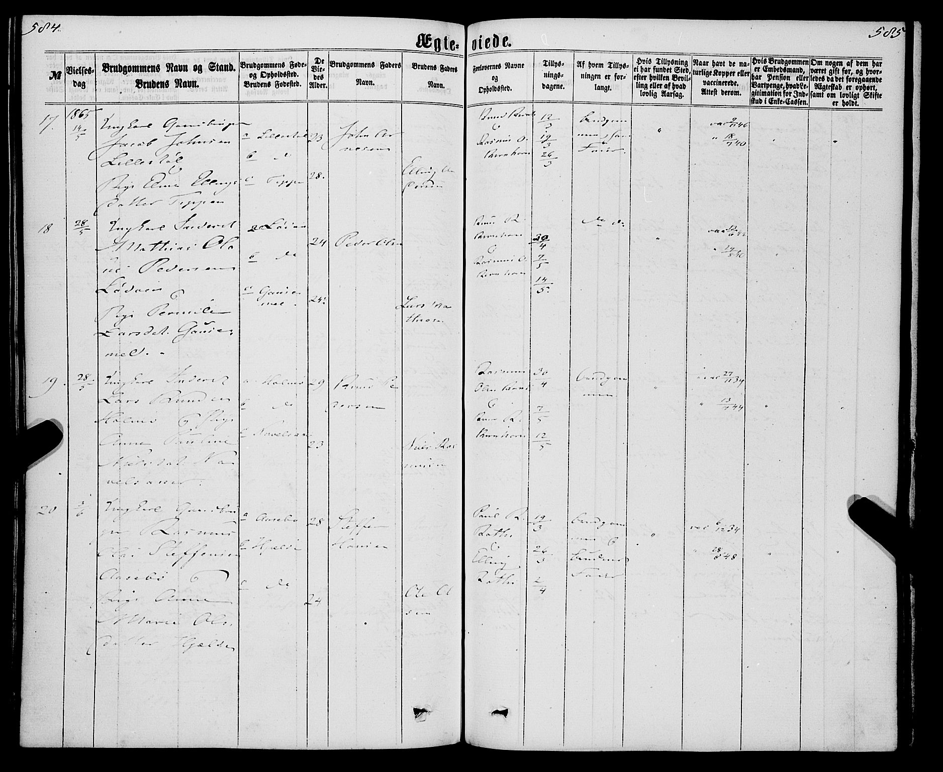 Eid sokneprestembete, AV/SAB-A-82301/H/Haa/Haaa/L0009: Parish register (official) no. A 9, 1861-1868, p. 584-585