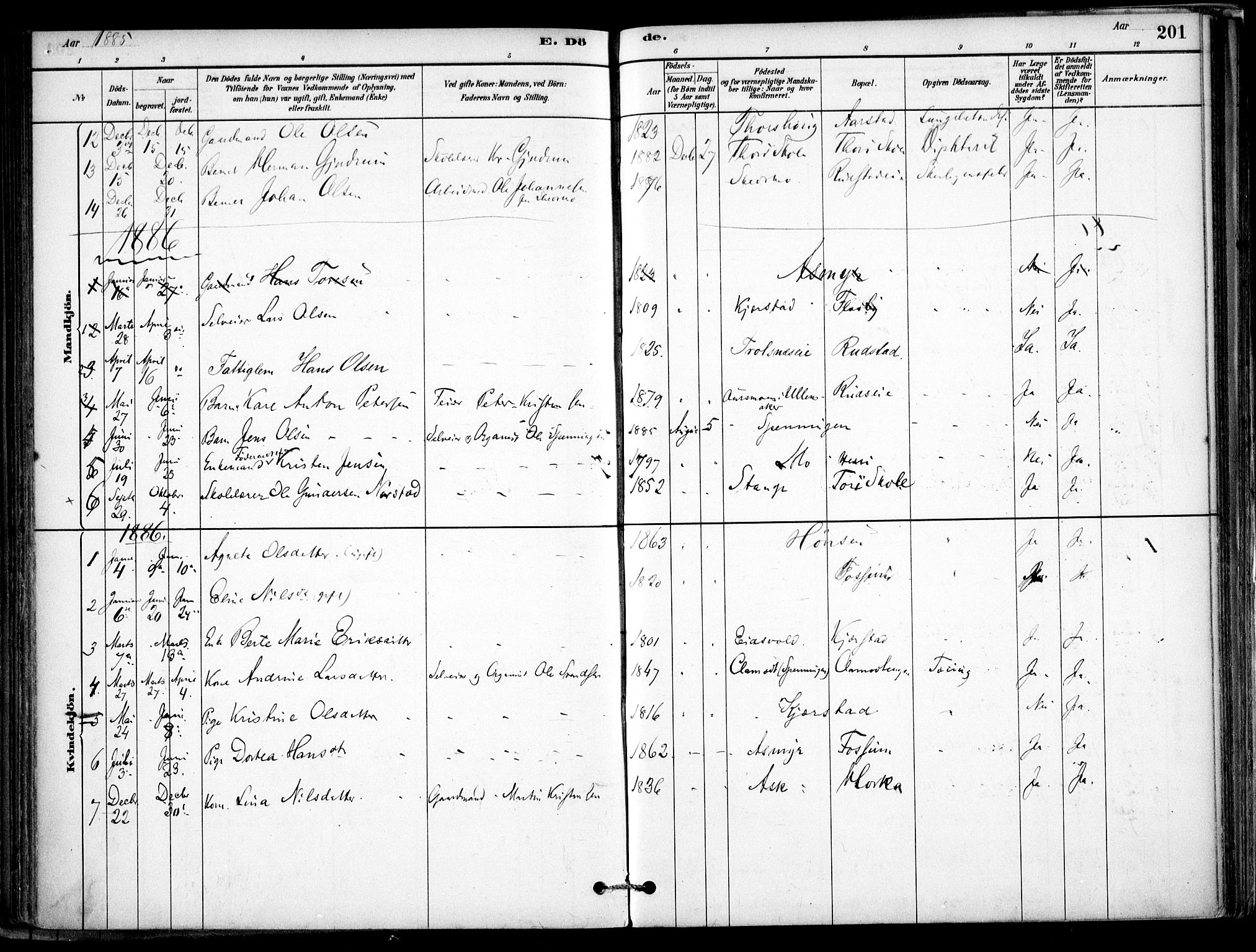 Gjerdrum prestekontor Kirkebøker, AV/SAO-A-10412b/F/Fb/L0001: Parish register (official) no. II 1, 1881-1921, p. 201