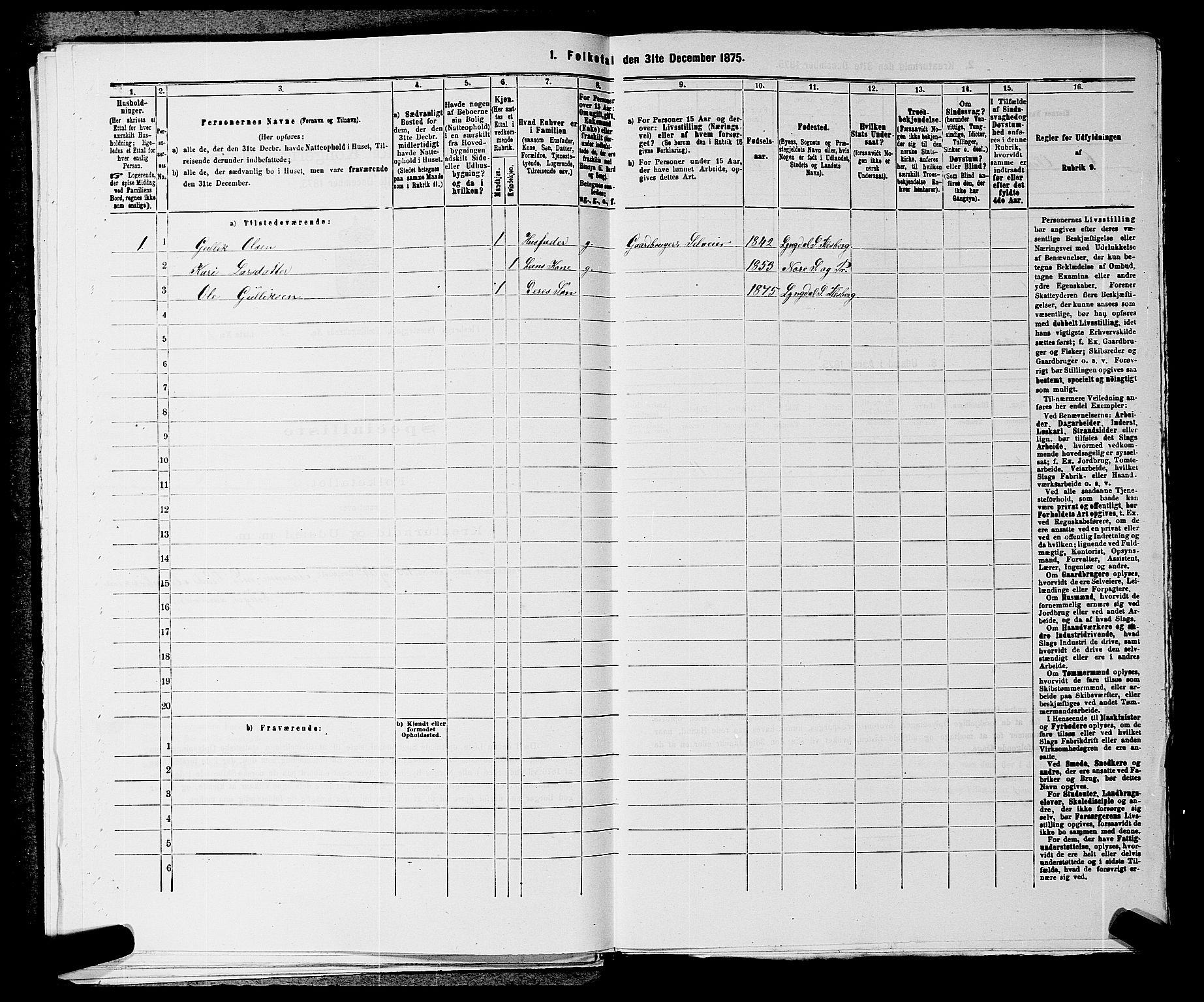 SAKO, 1875 census for 0631P Flesberg, 1875, p. 522