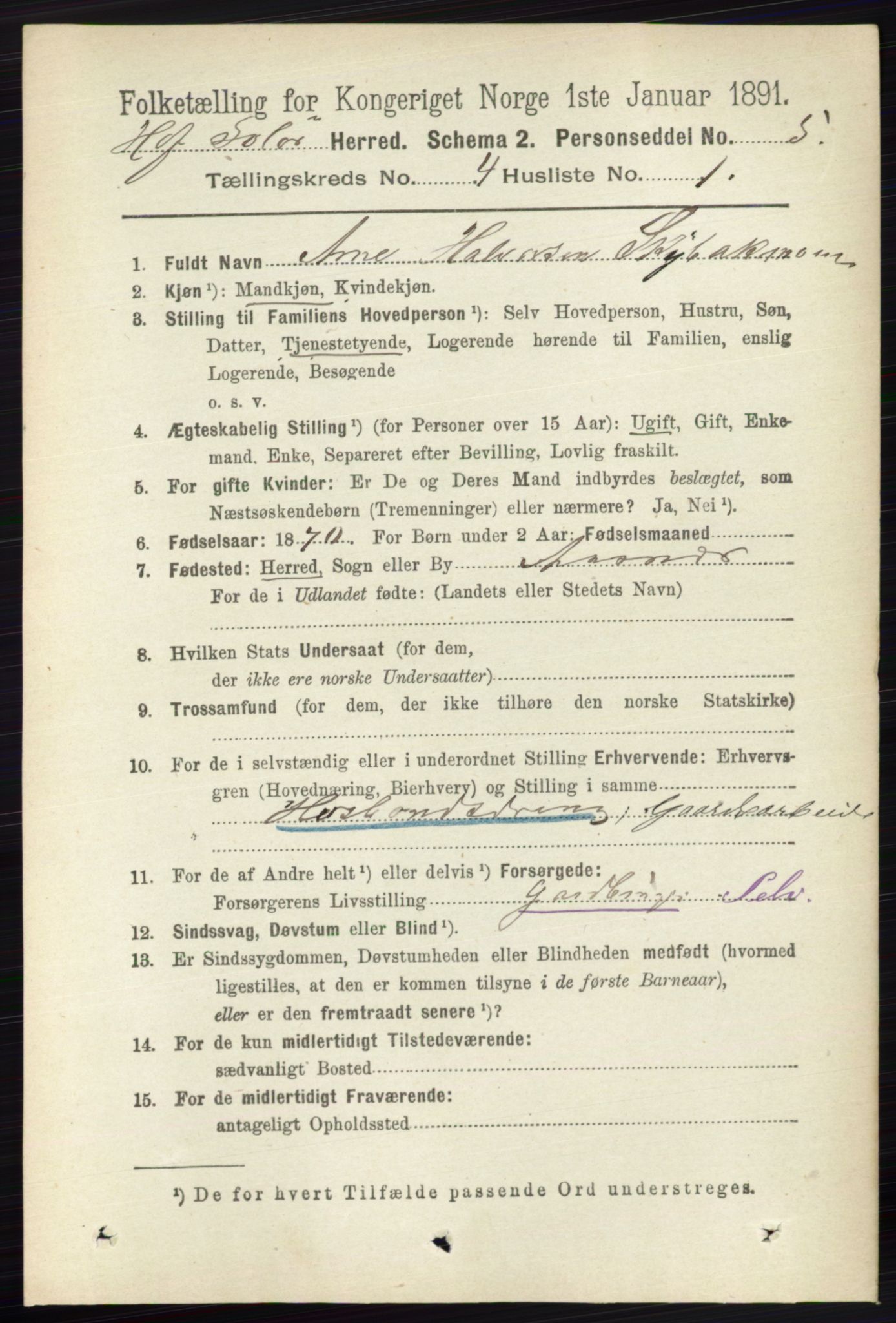 RA, 1891 census for 0424 Hof, 1891, p. 1444