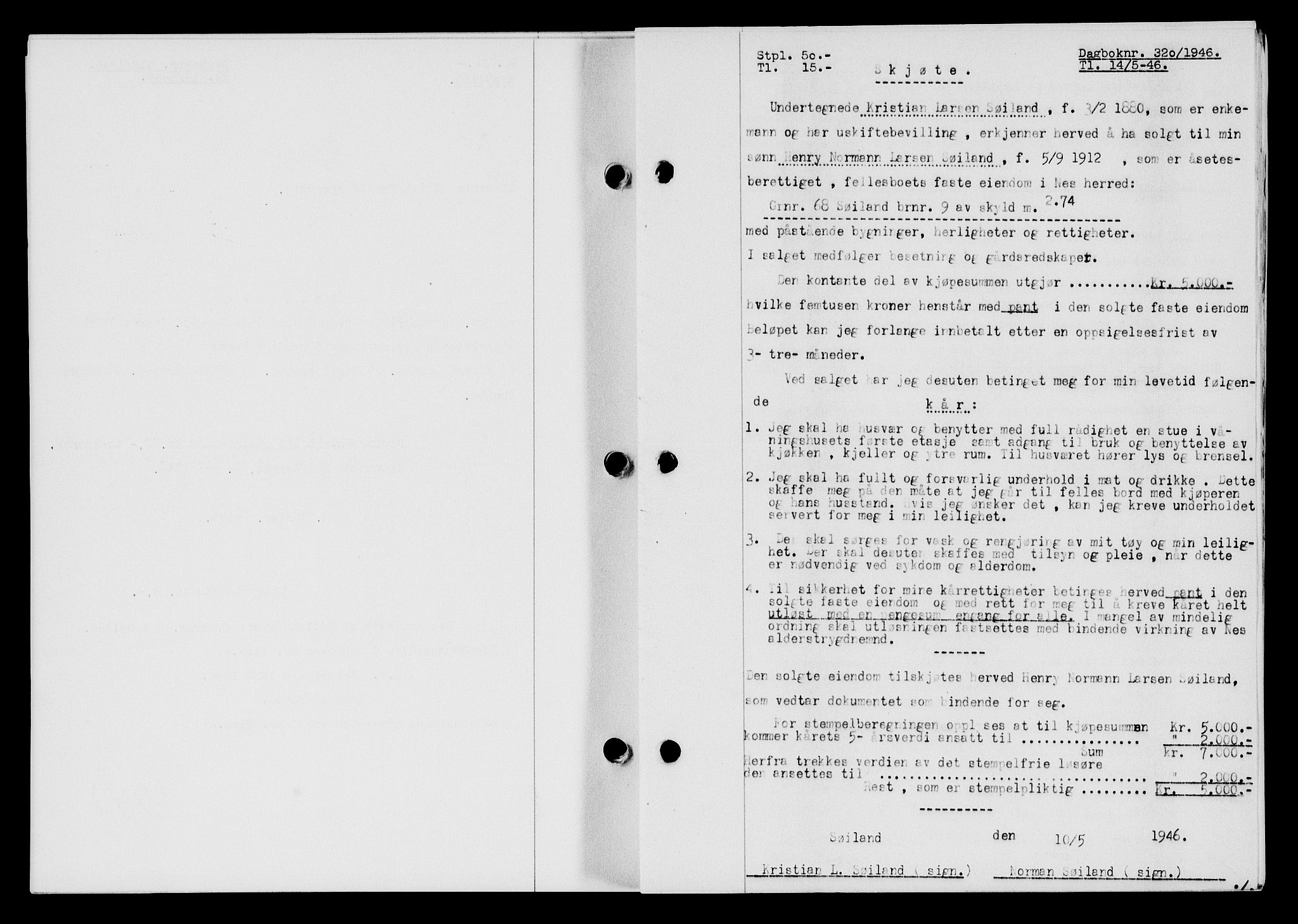 Flekkefjord sorenskriveri, SAK/1221-0001/G/Gb/Gba/L0060: Mortgage book no. A-8, 1945-1946, Diary no: : 320/1946