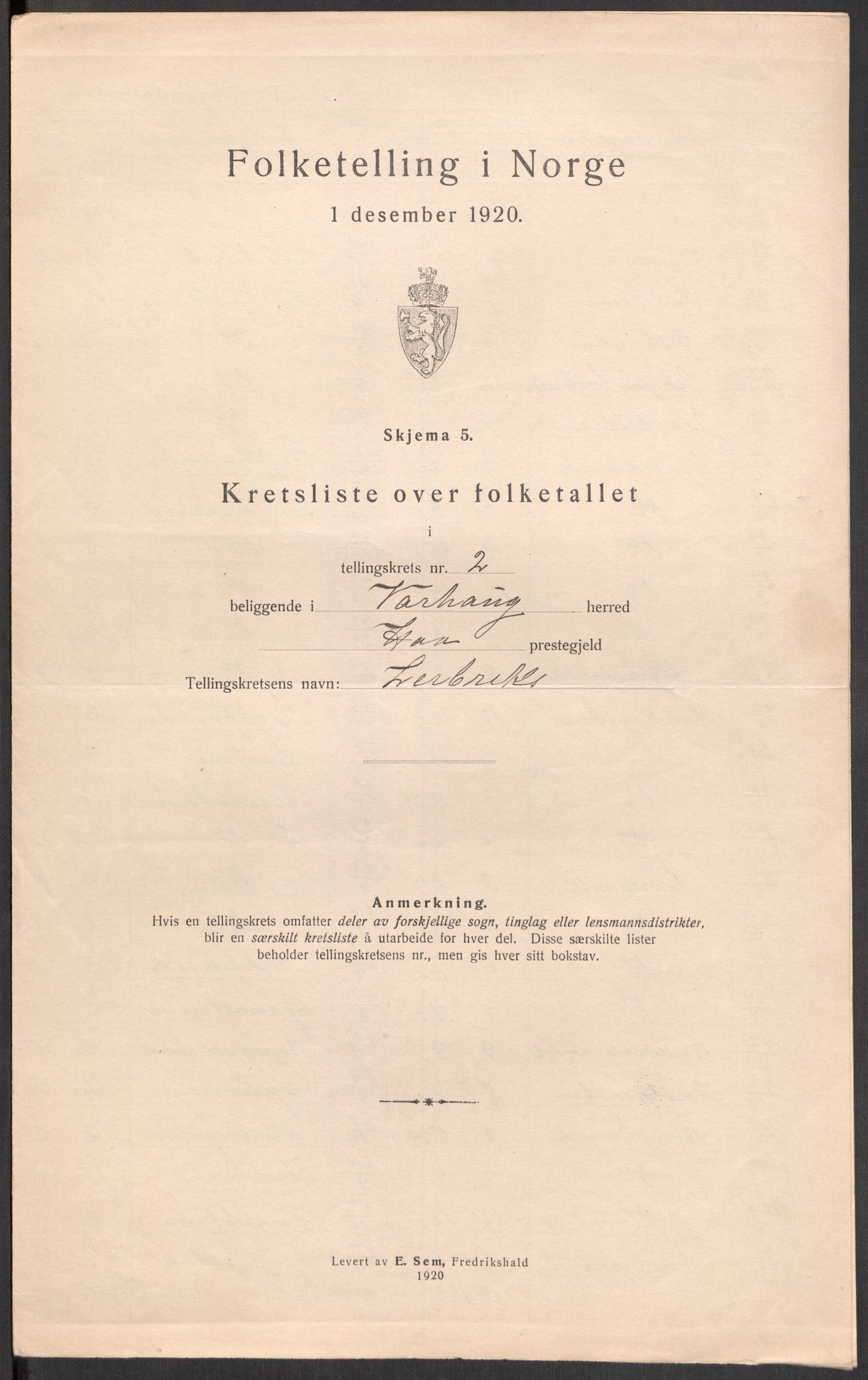 SAST, 1920 census for Varhaug, 1920, p. 10