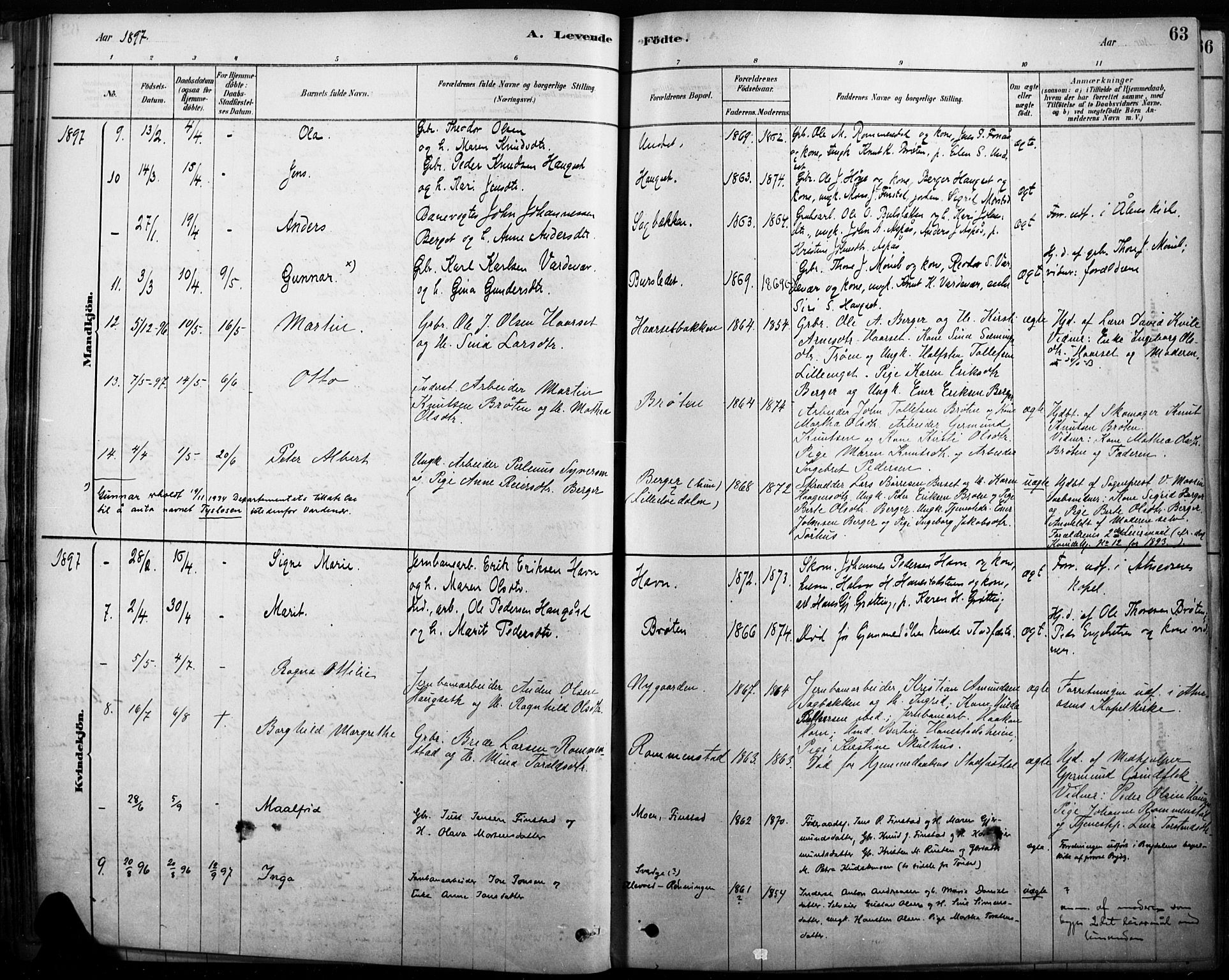 Rendalen prestekontor, AV/SAH-PREST-054/H/Ha/Haa/L0009: Parish register (official) no. 9, 1878-1901, p. 63