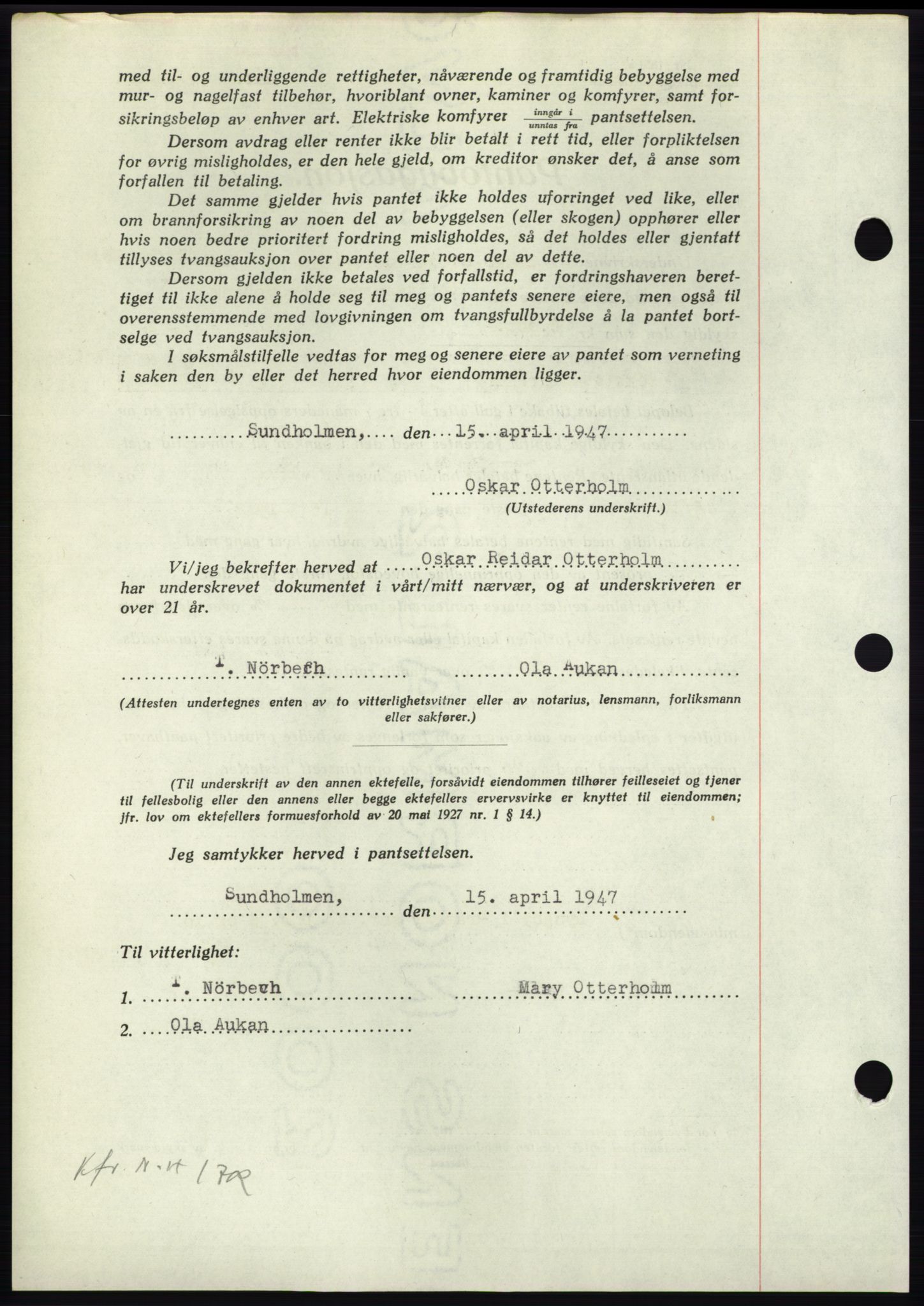 Nordmøre sorenskriveri, AV/SAT-A-4132/1/2/2Ca: Mortgage book no. B96, 1947-1947, Diary no: : 917/1947