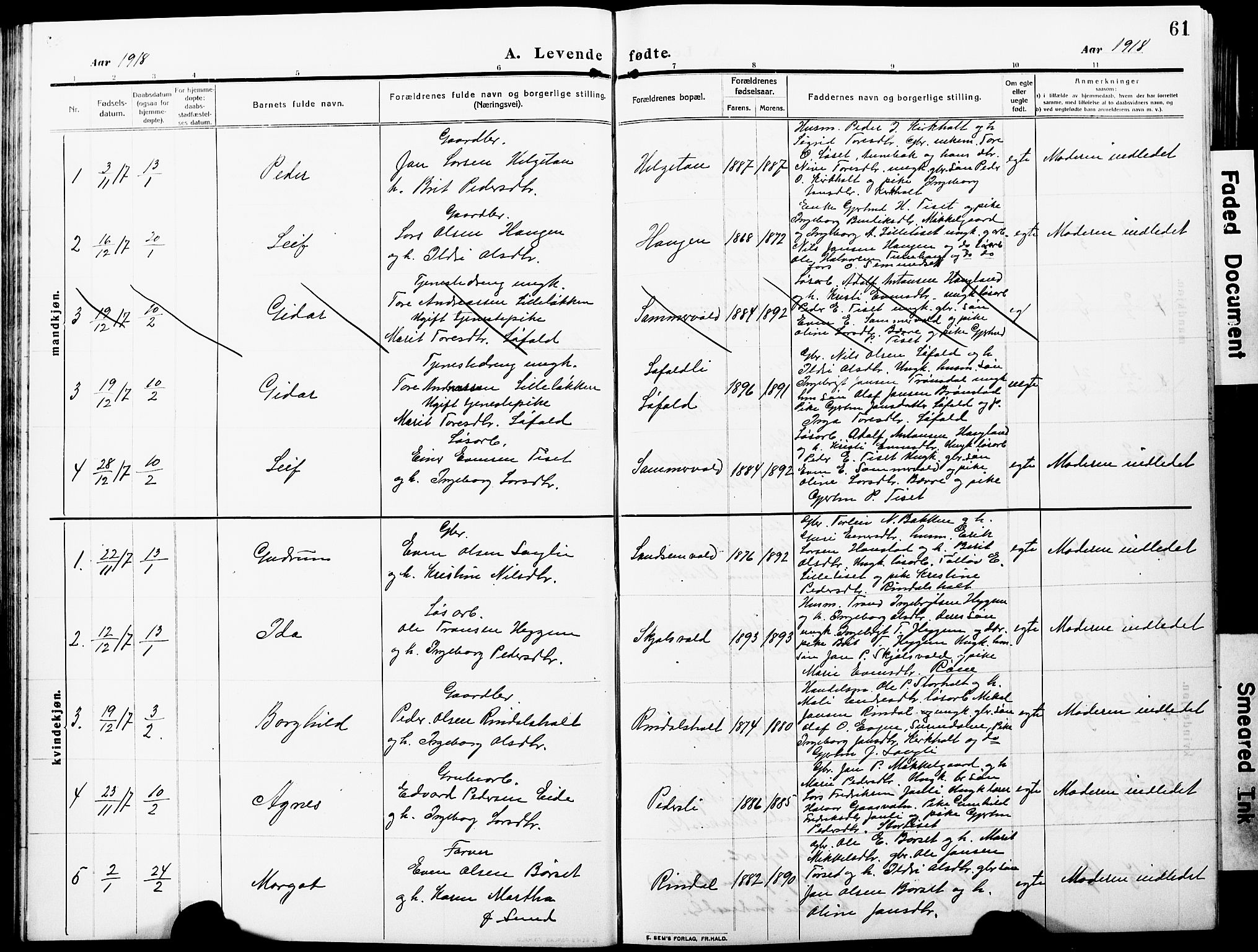 Ministerialprotokoller, klokkerbøker og fødselsregistre - Møre og Romsdal, AV/SAT-A-1454/598/L1079: Parish register (copy) no. 598C04, 1909-1927, p. 61