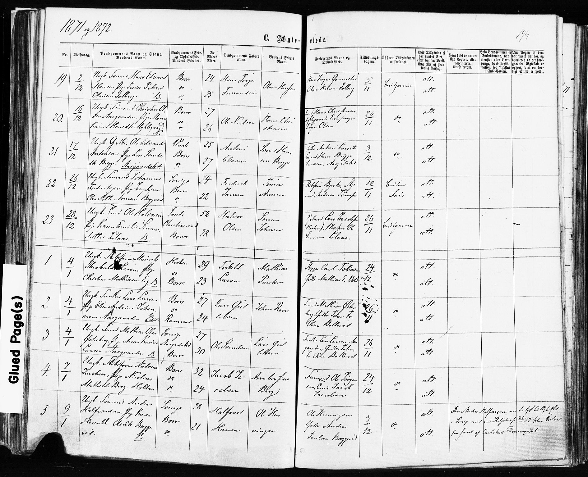 Borre kirkebøker, AV/SAKO-A-338/F/Fa/L0008: Parish register (official) no. I 8, 1868-1877, p. 194