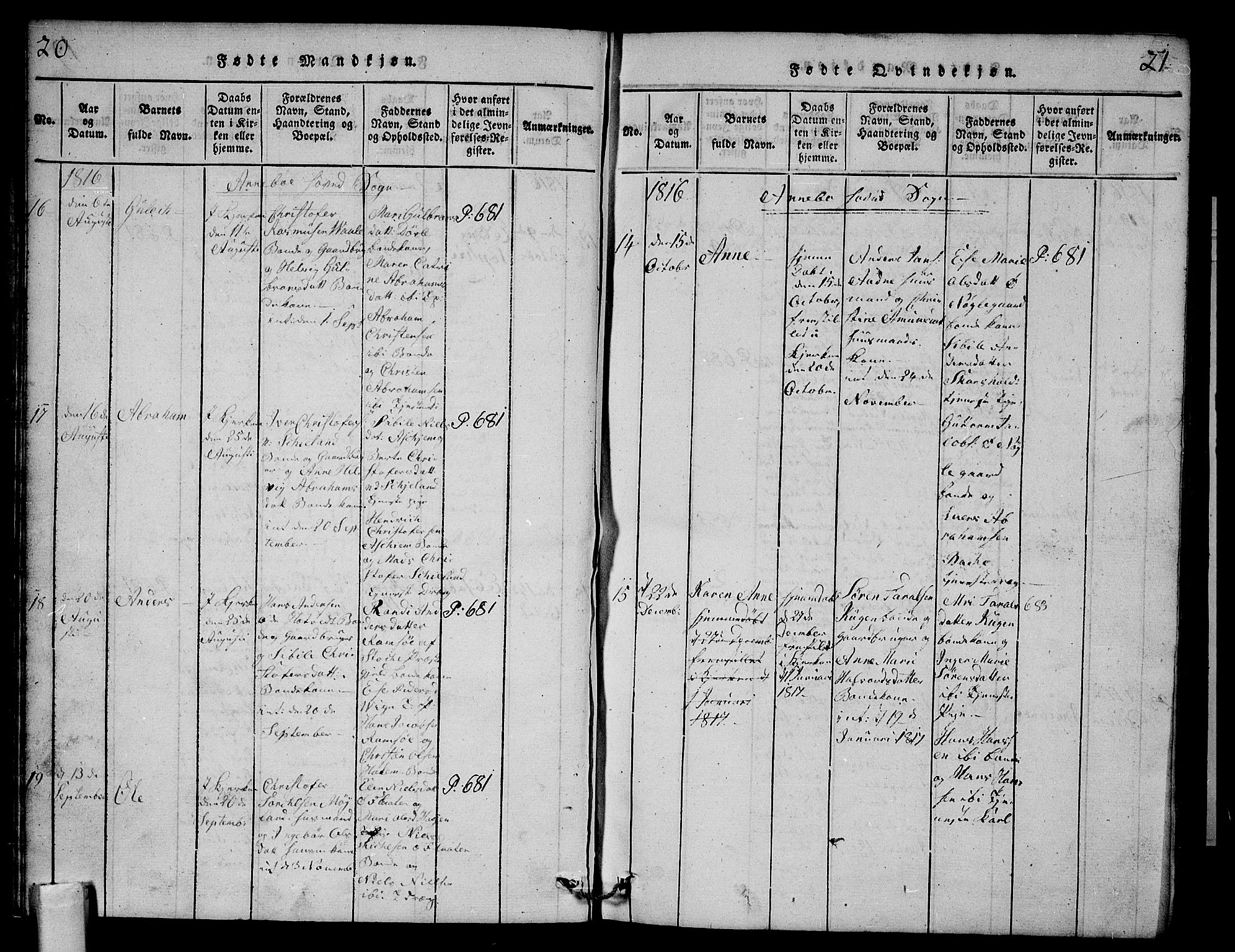 Andebu kirkebøker, AV/SAKO-A-336/G/Ga/L0001: Parish register (copy) no. I 1 /1, 1815-1823, p. 20-21