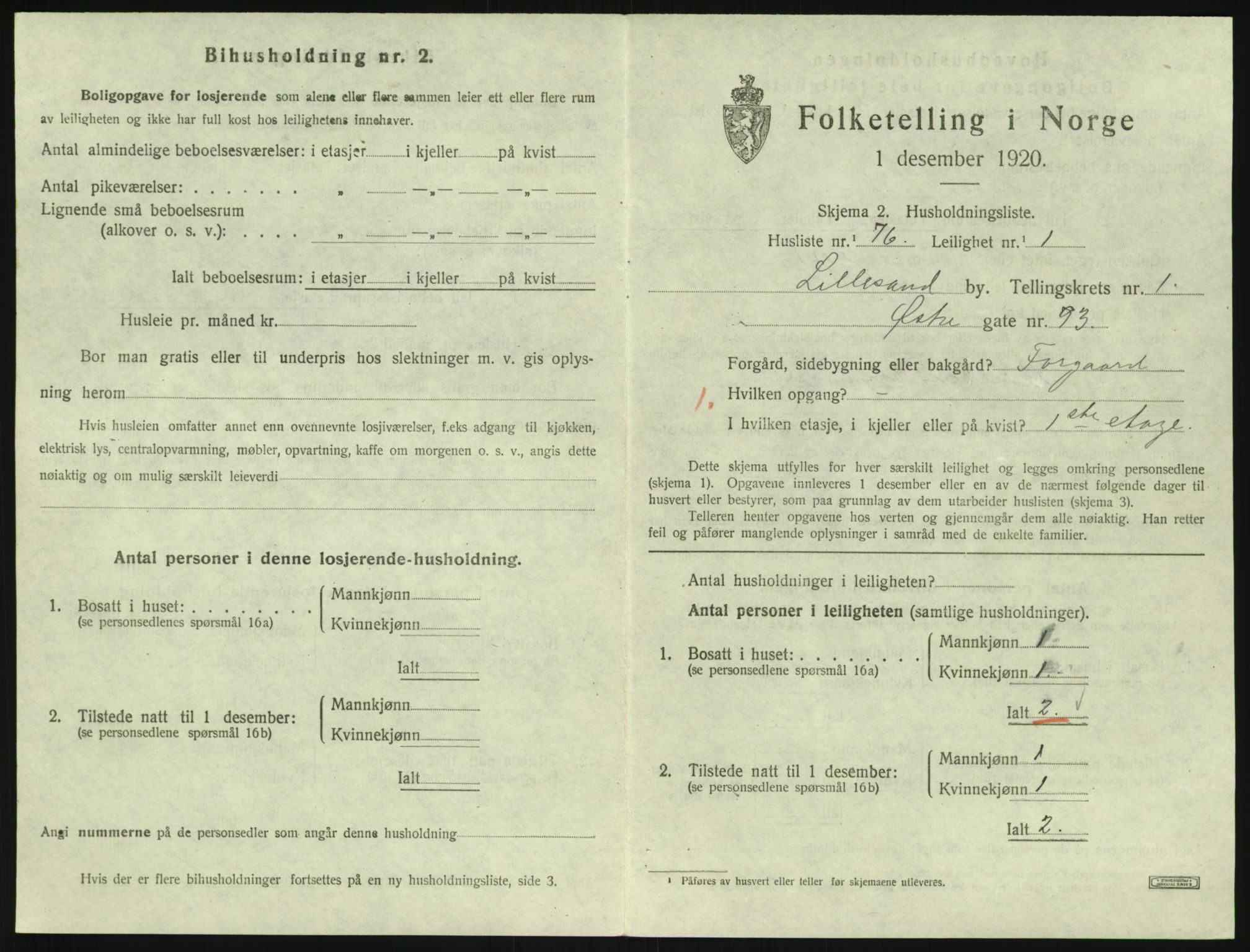 SAK, 1920 census for Lillesand, 1920, p. 693