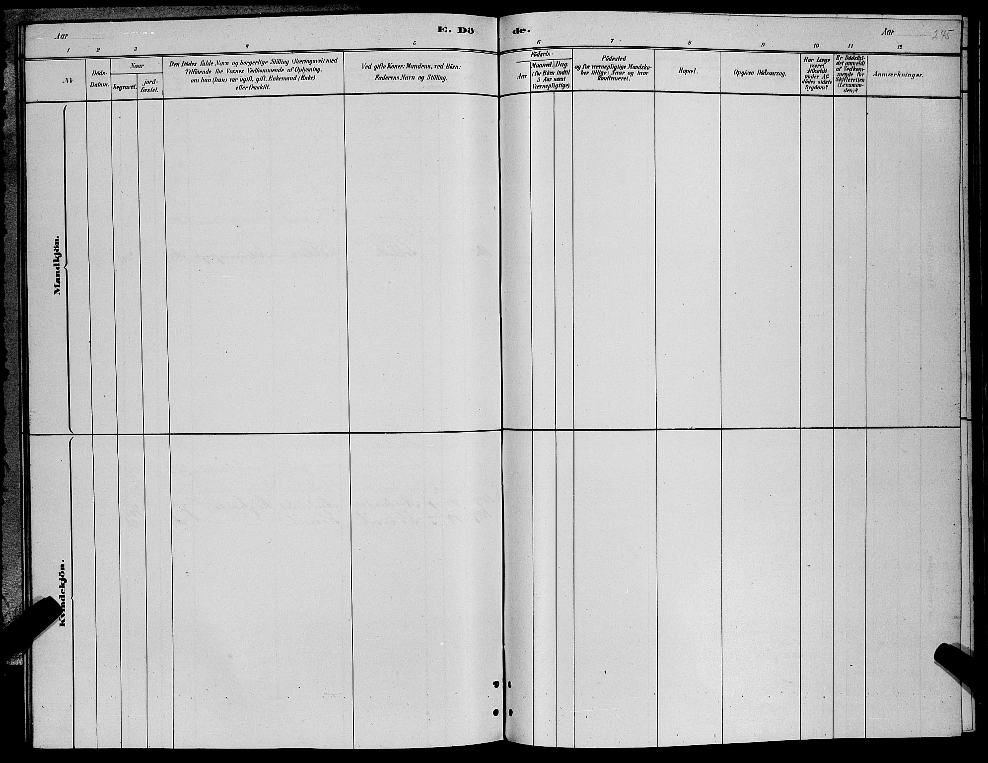 Lenvik sokneprestembete, AV/SATØ-S-1310/H/Ha/Hab/L0006klokker: Parish register (copy) no. 6, 1881-1889, p. 245