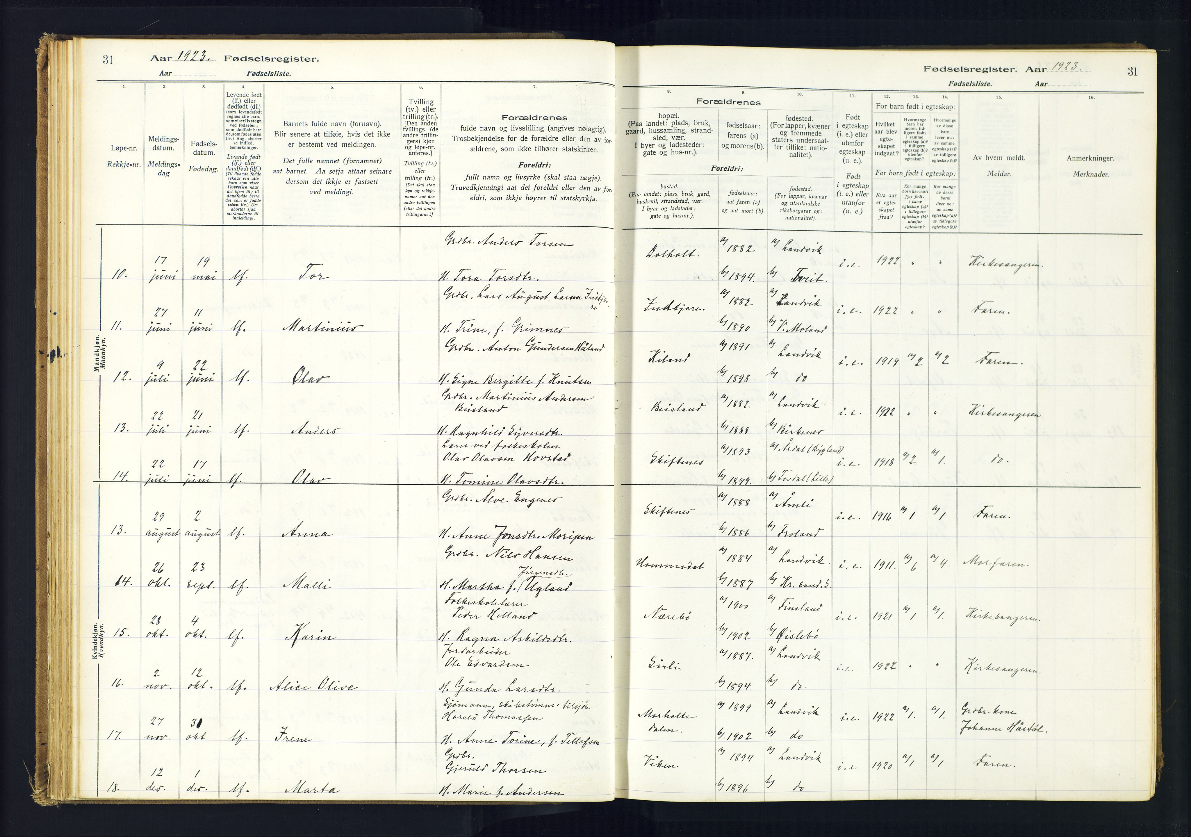Hommedal sokneprestkontor, AV/SAK-1111-0023/J/Jd/L0001: Birth register no. 1, 1916-1962, p. 31