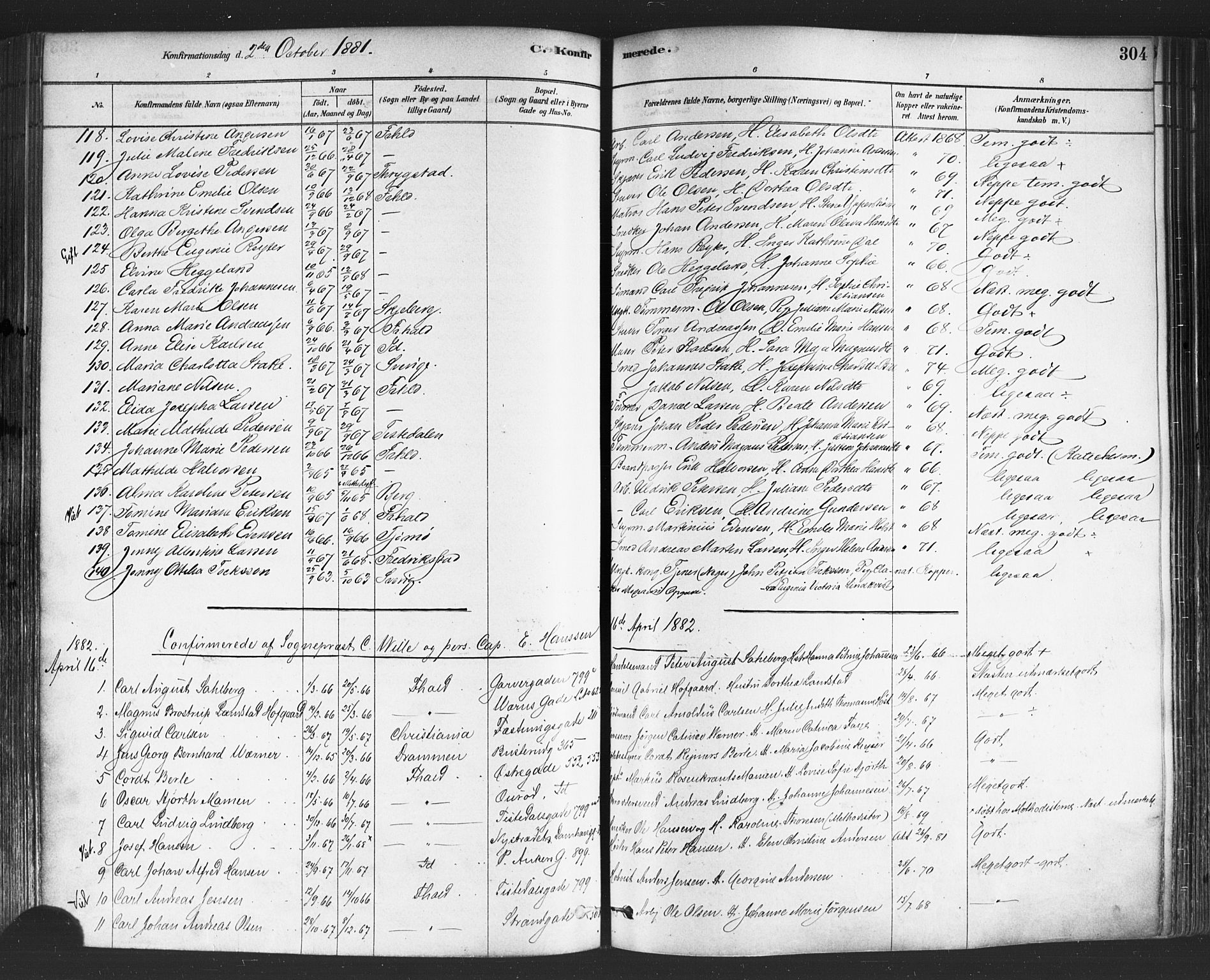 Halden prestekontor Kirkebøker, SAO/A-10909/F/Fa/L0011: Parish register (official) no. I 11, 1878-1889, p. 304