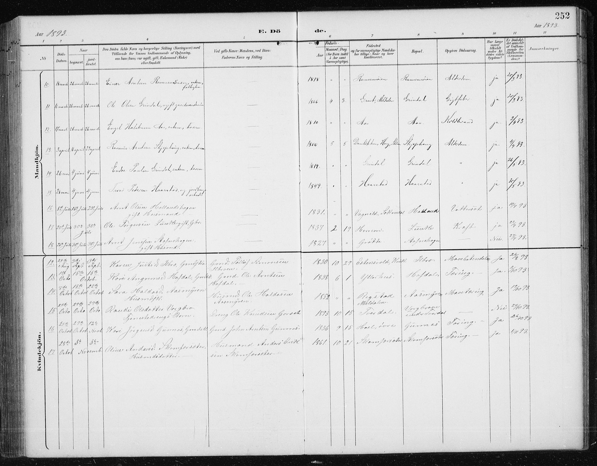 Ministerialprotokoller, klokkerbøker og fødselsregistre - Sør-Trøndelag, SAT/A-1456/674/L0876: Parish register (copy) no. 674C03, 1892-1912, p. 252