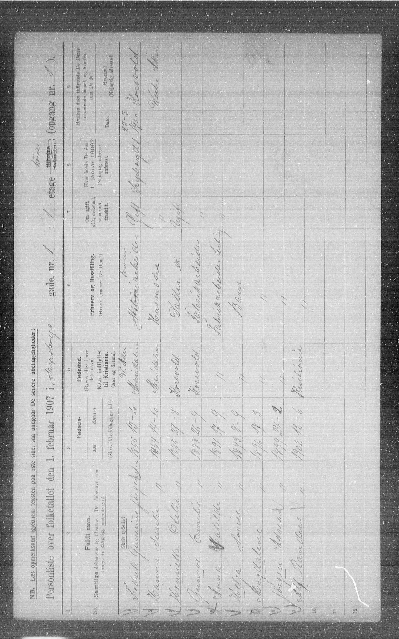 OBA, Municipal Census 1907 for Kristiania, 1907, p. 45597