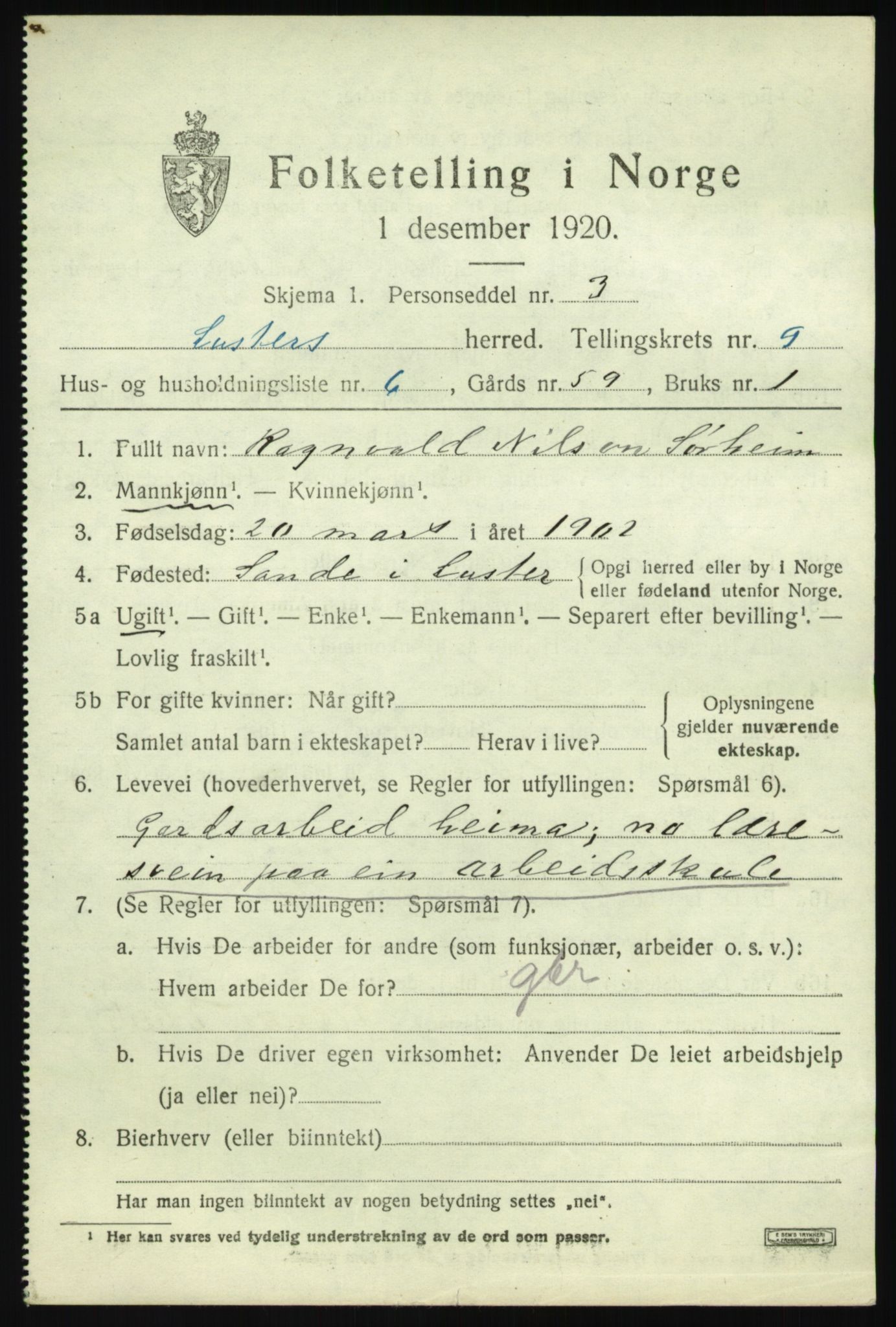 SAB, 1920 census for Luster, 1920, p. 5118