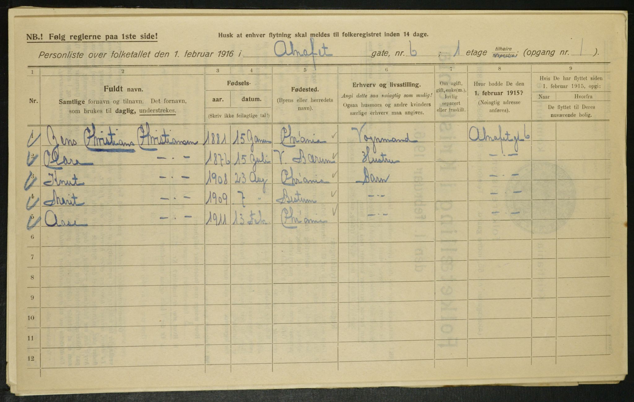 OBA, Municipal Census 1916 for Kristiania, 1916, p. 974