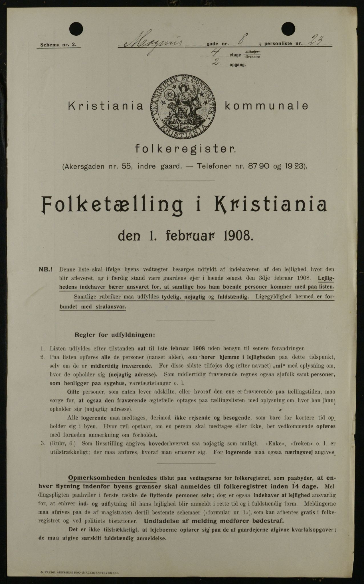 OBA, Municipal Census 1908 for Kristiania, 1908, p. 53334