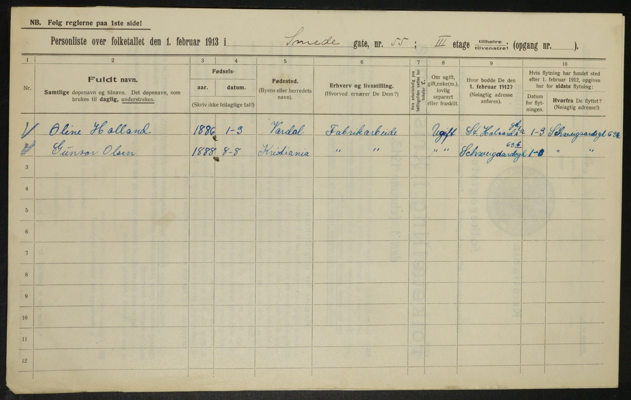 OBA, Municipal Census 1913 for Kristiania, 1913, p. 97705