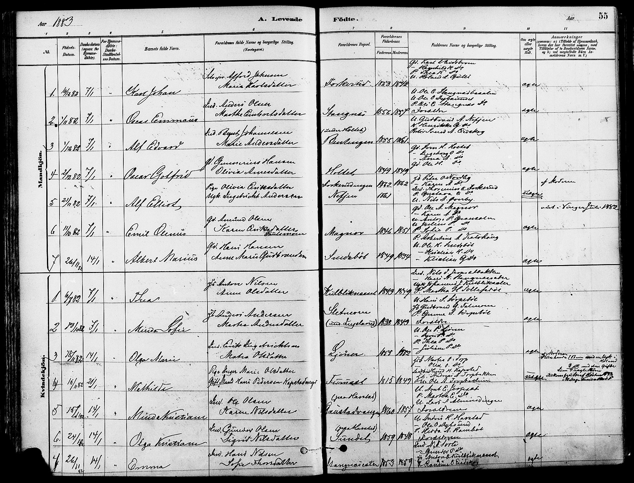 Eidskog prestekontor, SAH/PREST-026/H/Ha/Haa/L0003: Parish register (official) no. 3, 1879-1892, p. 55